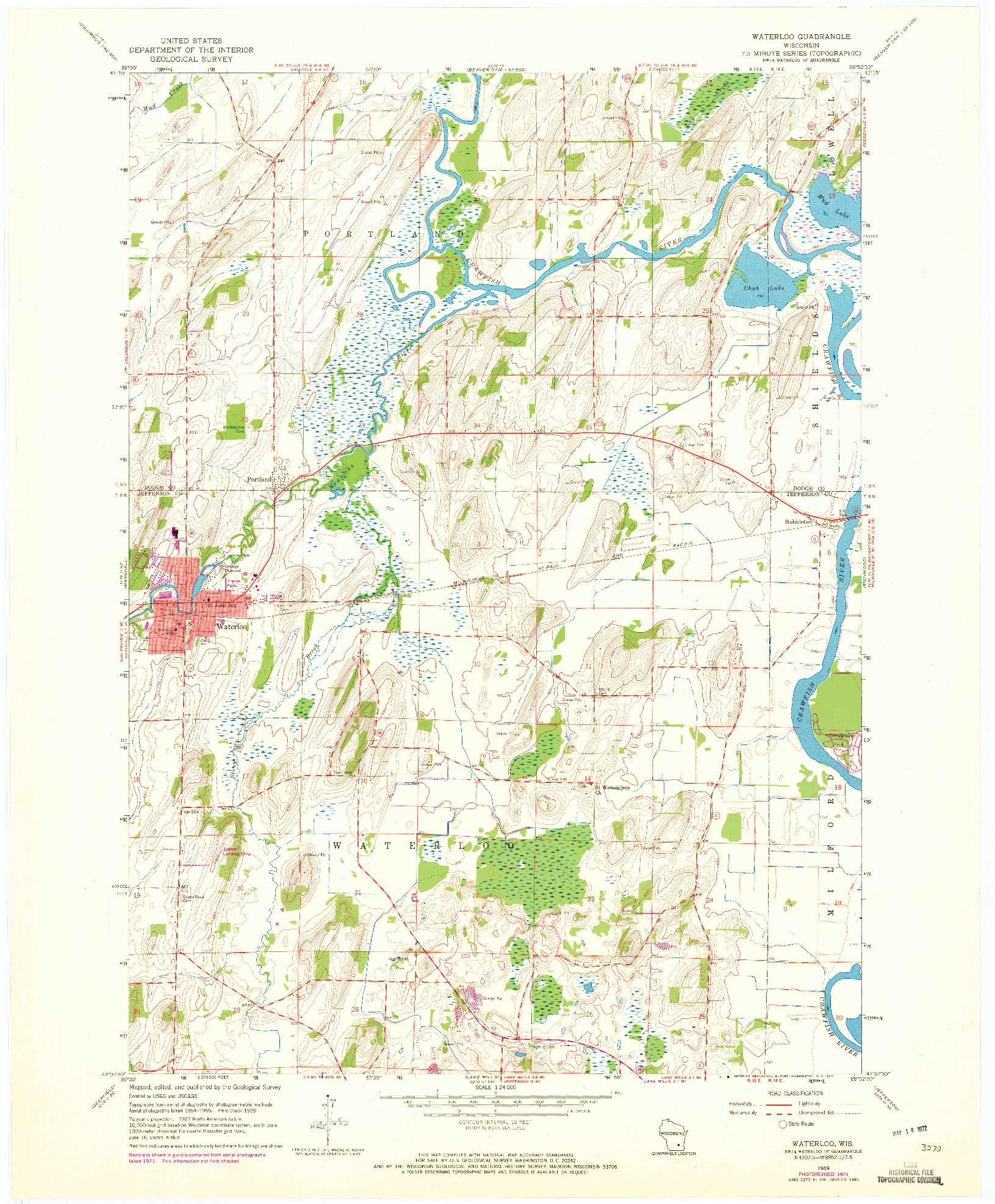 USGS 1:24000-SCALE QUADRANGLE FOR WATERLOO, WI 1959