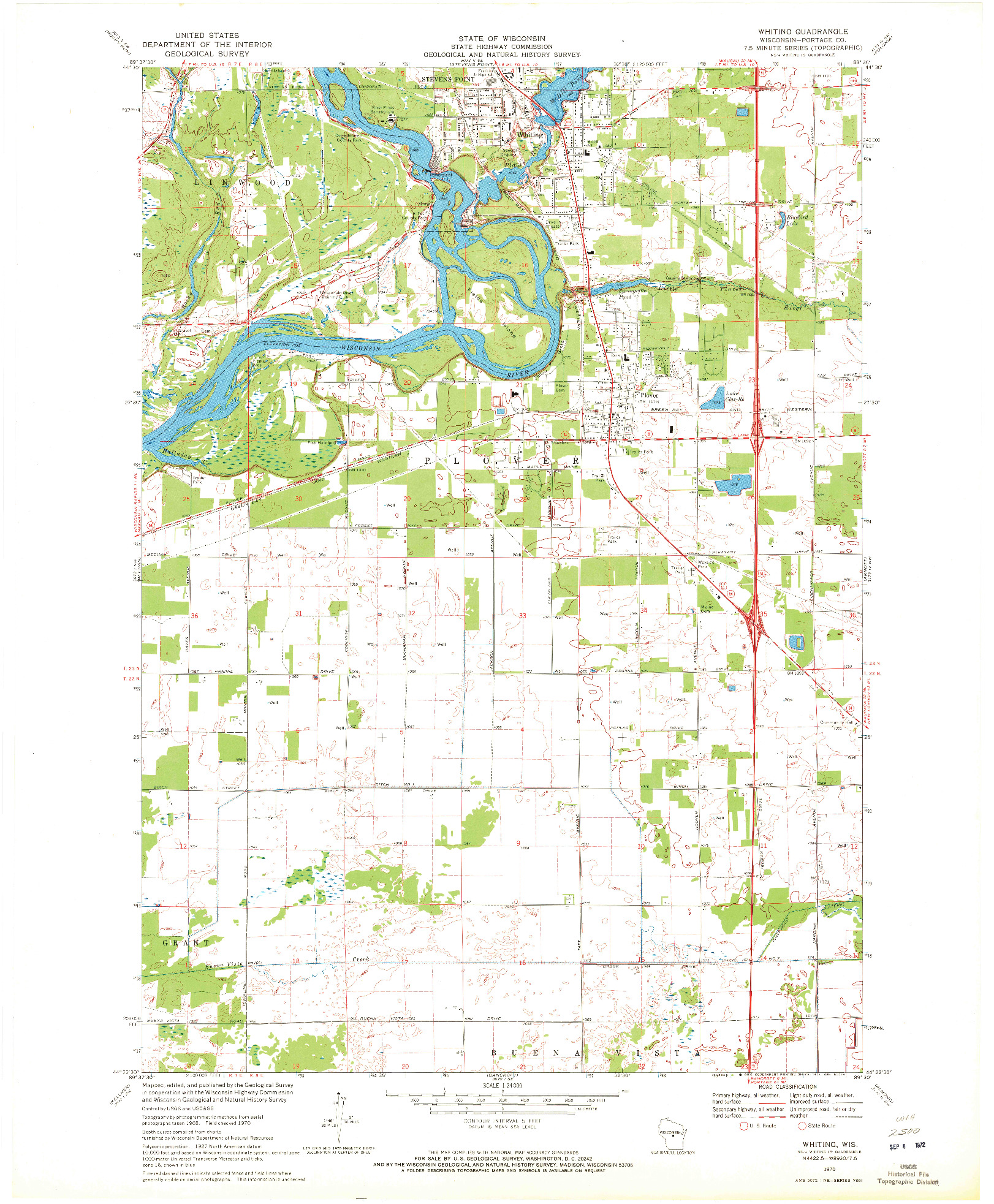 USGS 1:24000-SCALE QUADRANGLE FOR WHITING, WI 1970