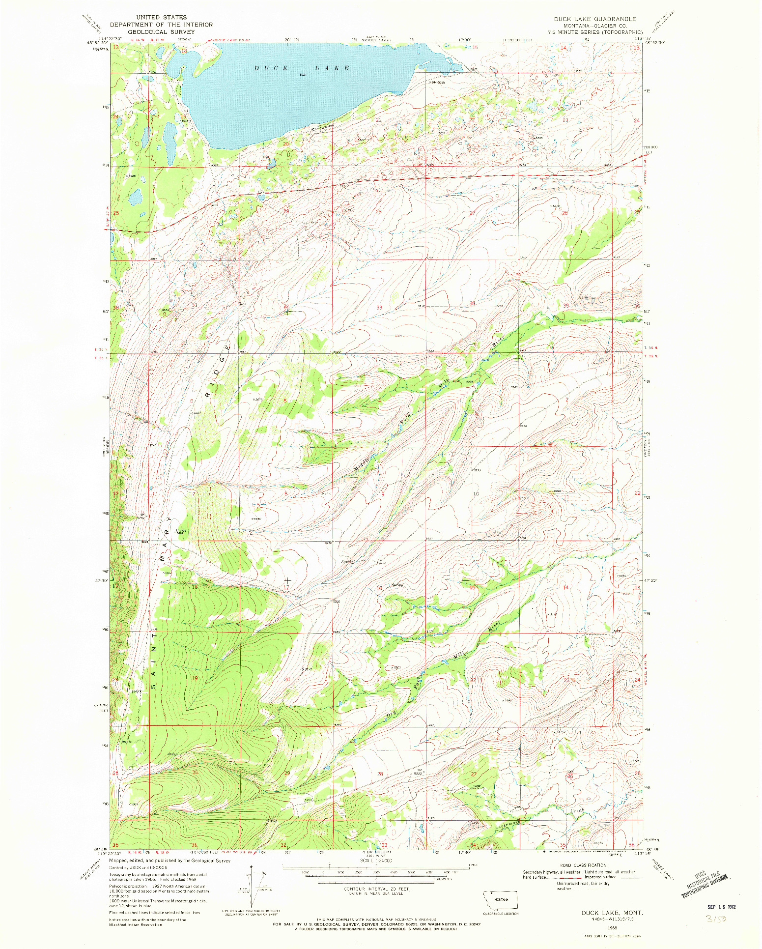 USGS 1:24000-SCALE QUADRANGLE FOR DUCK LAKE, MT 1968
