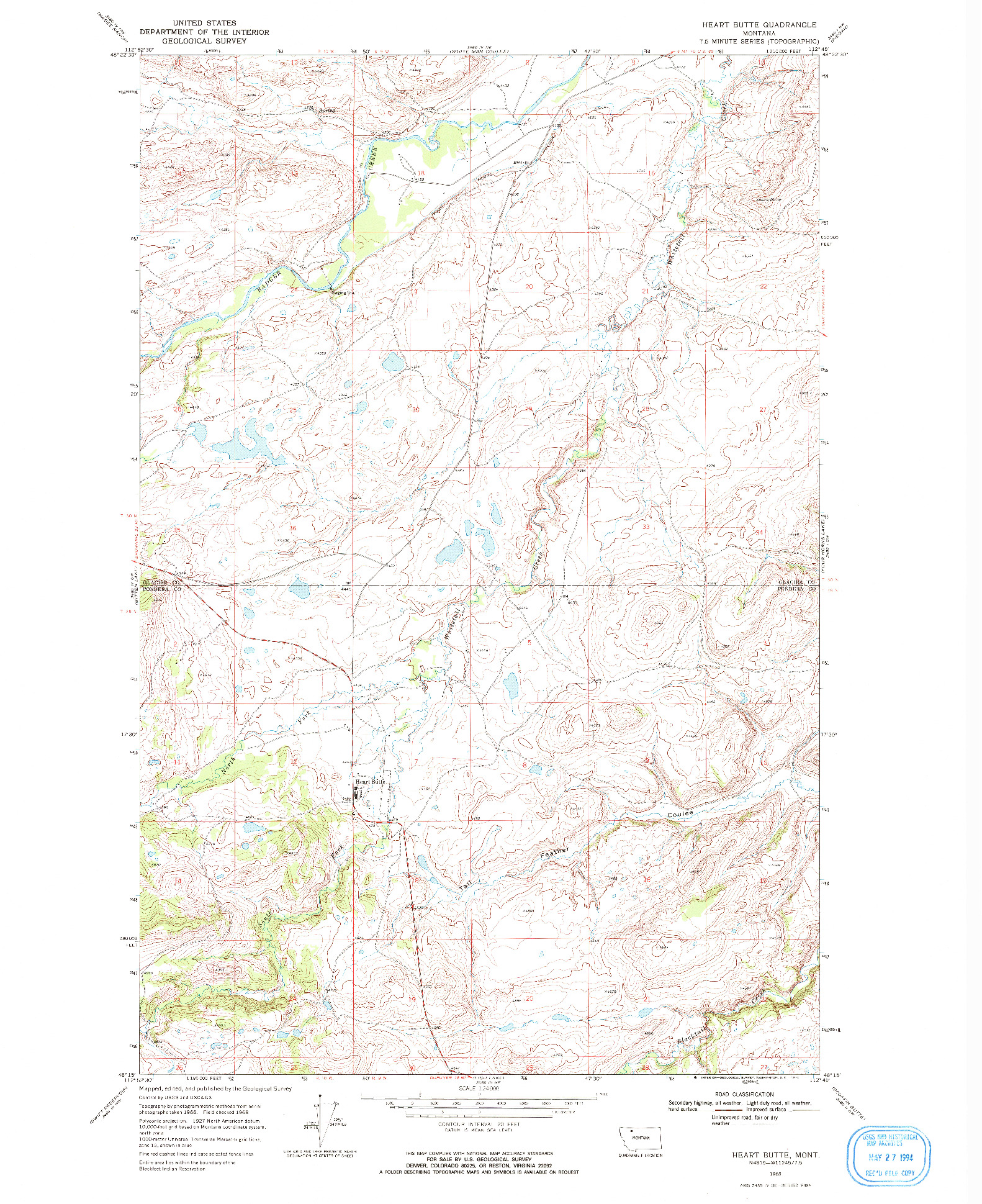 USGS 1:24000-SCALE QUADRANGLE FOR HEART BUTTE, MT 1968