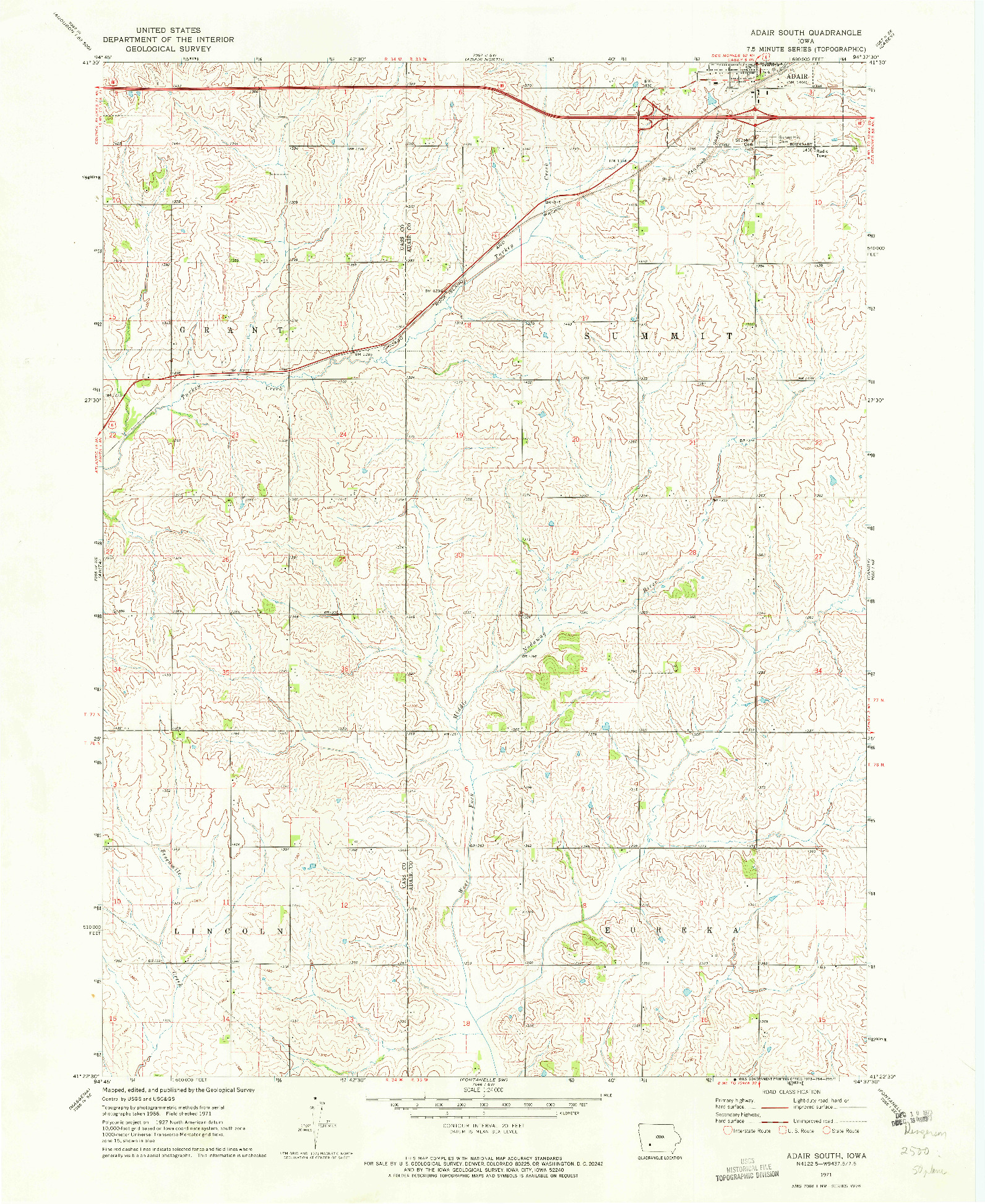 USGS 1:24000-SCALE QUADRANGLE FOR ADAIR SOUTH, IA 1971