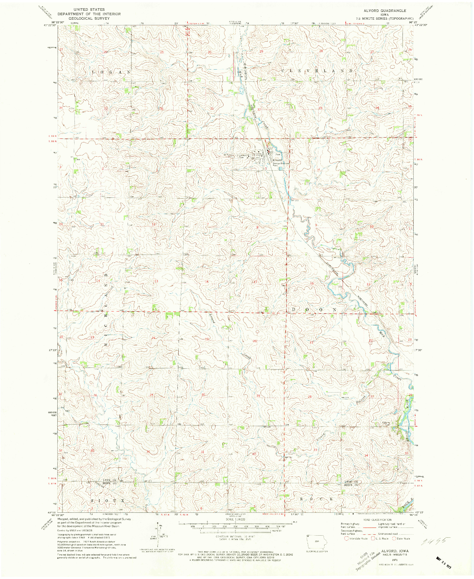 USGS 1:24000-SCALE QUADRANGLE FOR ALVORD, IA 1971