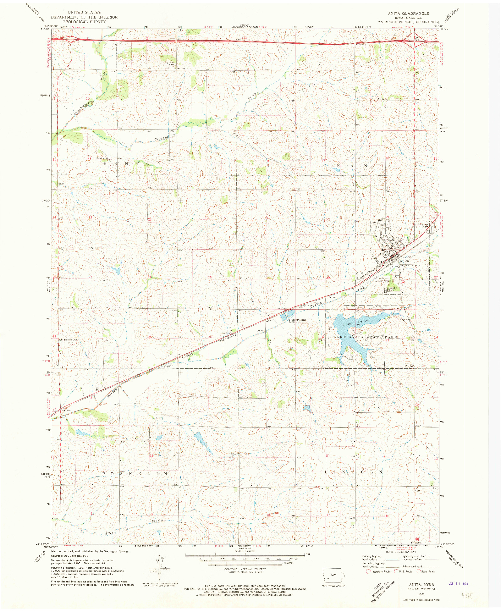 USGS 1:24000-SCALE QUADRANGLE FOR ANITA, IA 1971