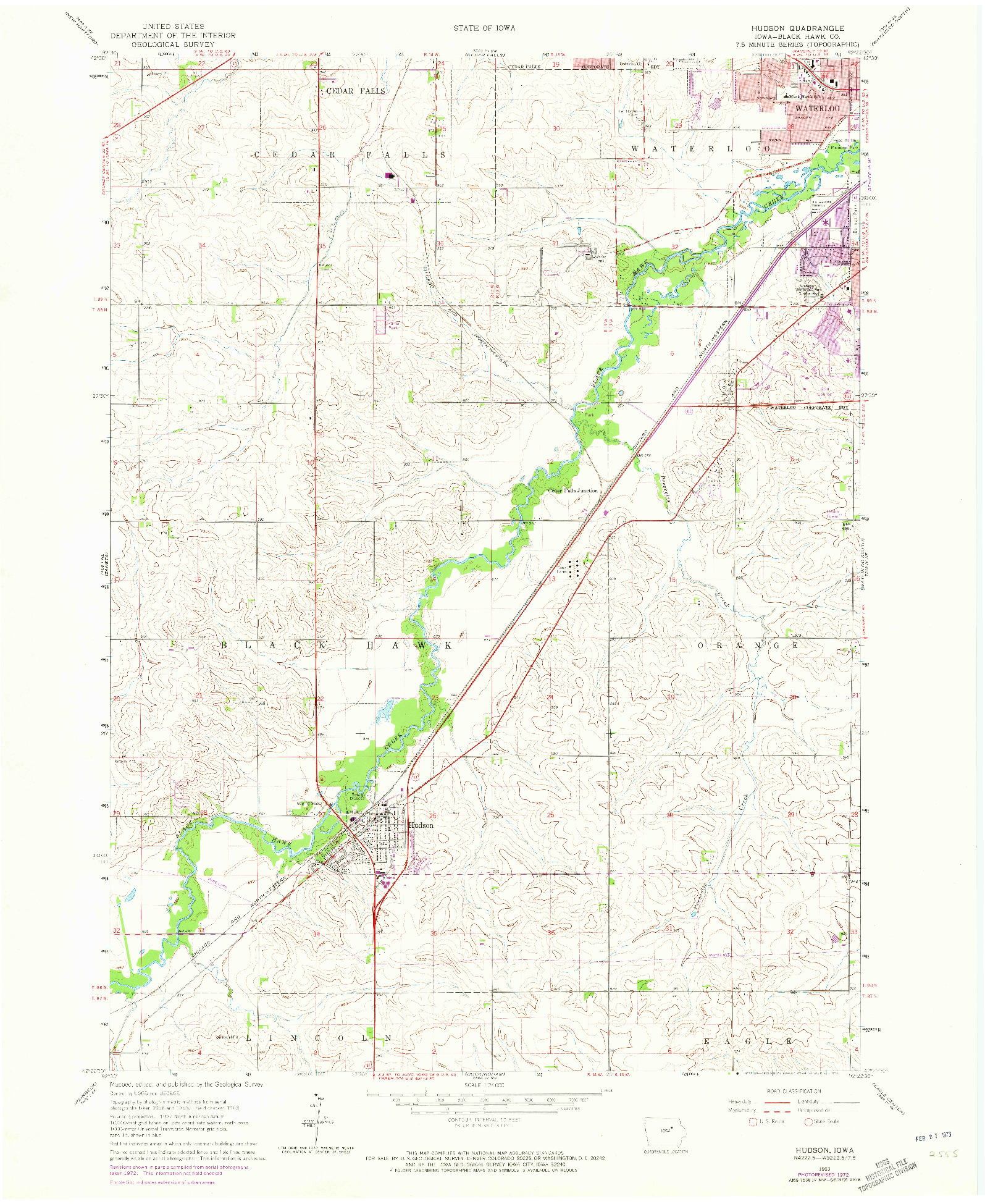 USGS 1:24000-SCALE QUADRANGLE FOR HUDSON, IA 1963