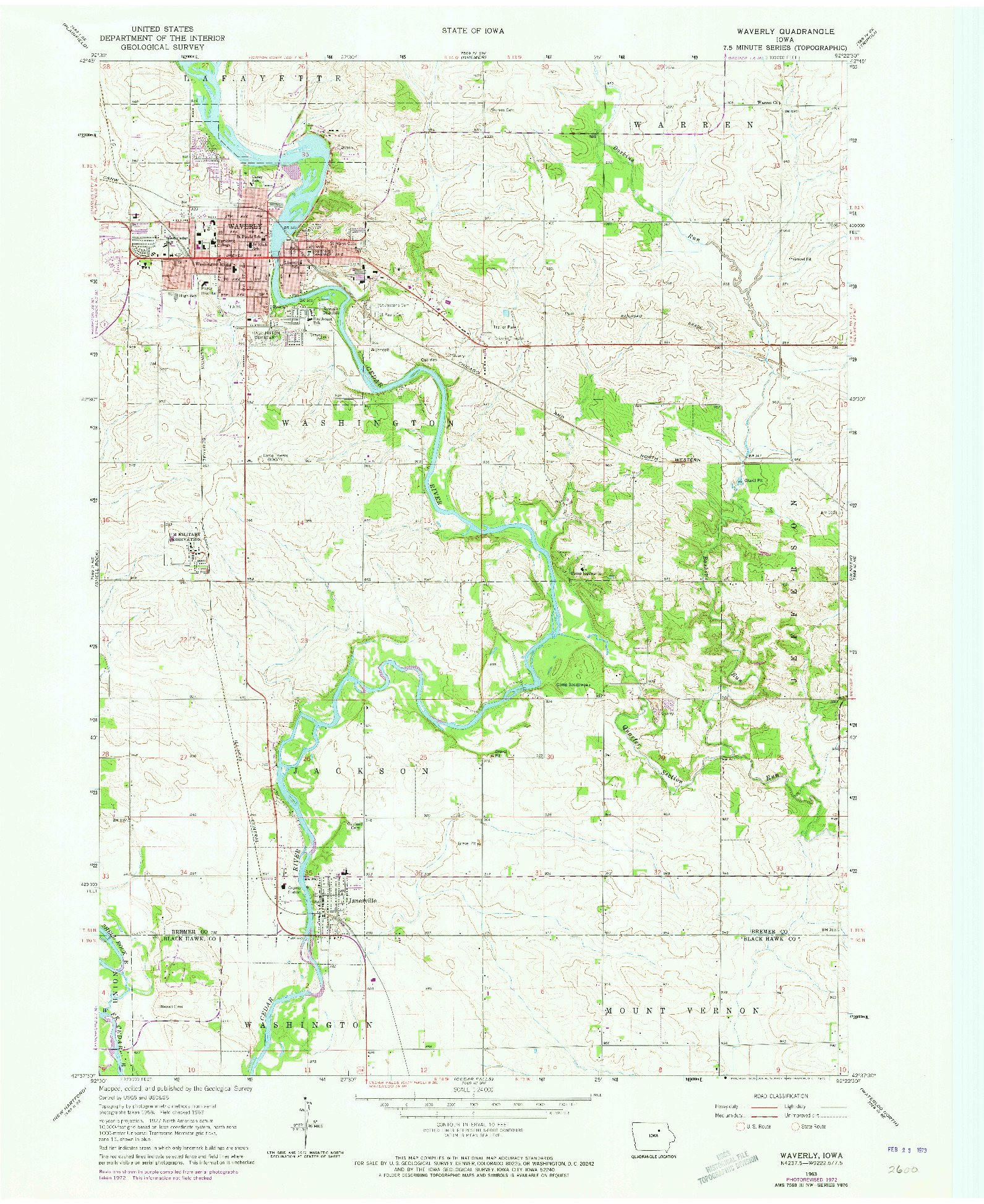 USGS 1:24000-SCALE QUADRANGLE FOR WAVERLY, IA 1963