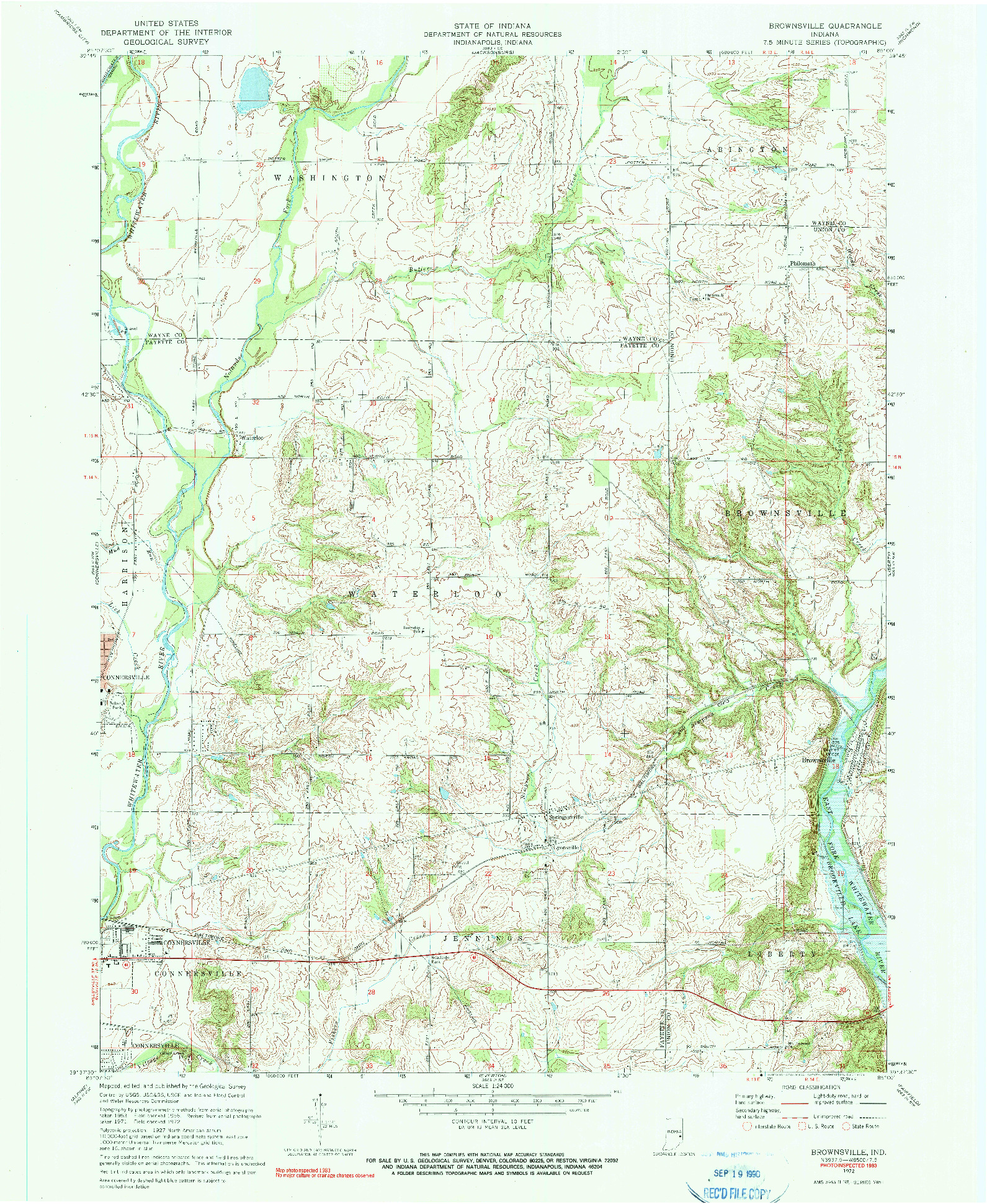 USGS 1:24000-SCALE QUADRANGLE FOR BROWNSVILLE, IN 1972