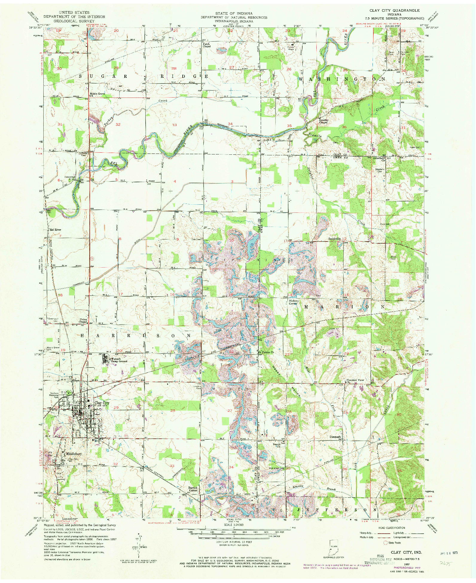 USGS 1:24000-SCALE QUADRANGLE FOR CLAY CITY, IN 1957