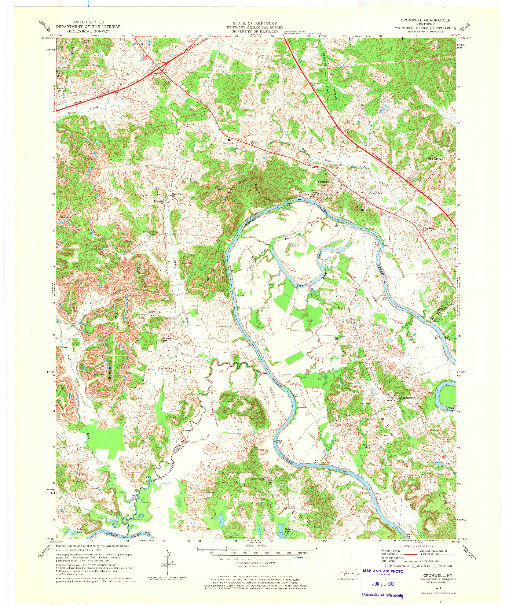 USGS 1:24000-SCALE QUADRANGLE FOR CROMWELL, KY 1971