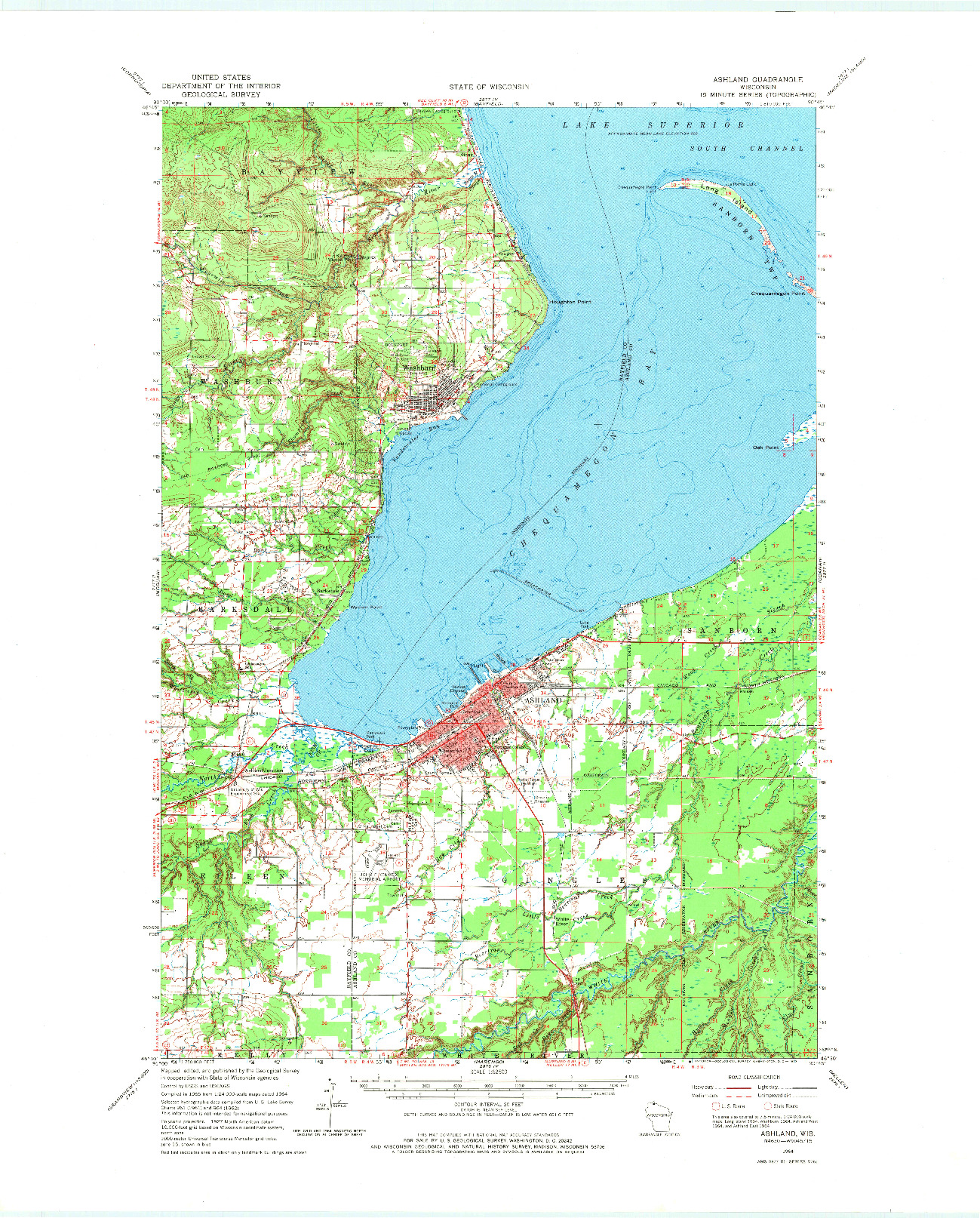 USGS 1:62500-SCALE QUADRANGLE FOR ASHLAND, WI 1964