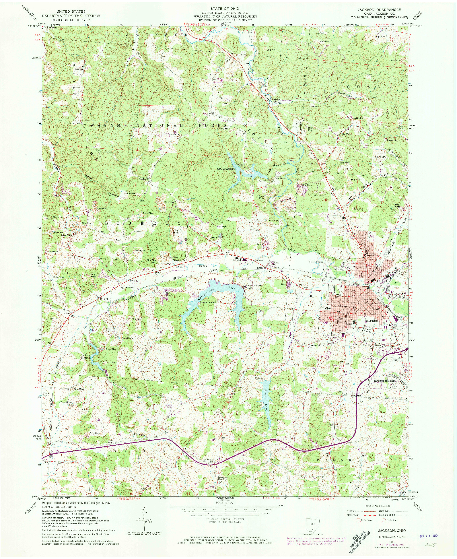 USGS 1:24000-SCALE QUADRANGLE FOR JACKSON, OH 1961