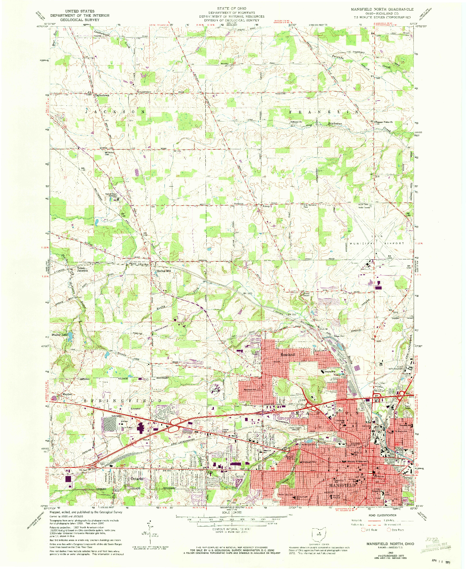 USGS 1:24000-SCALE QUADRANGLE FOR MANSFIELD NORTH, OH 1960