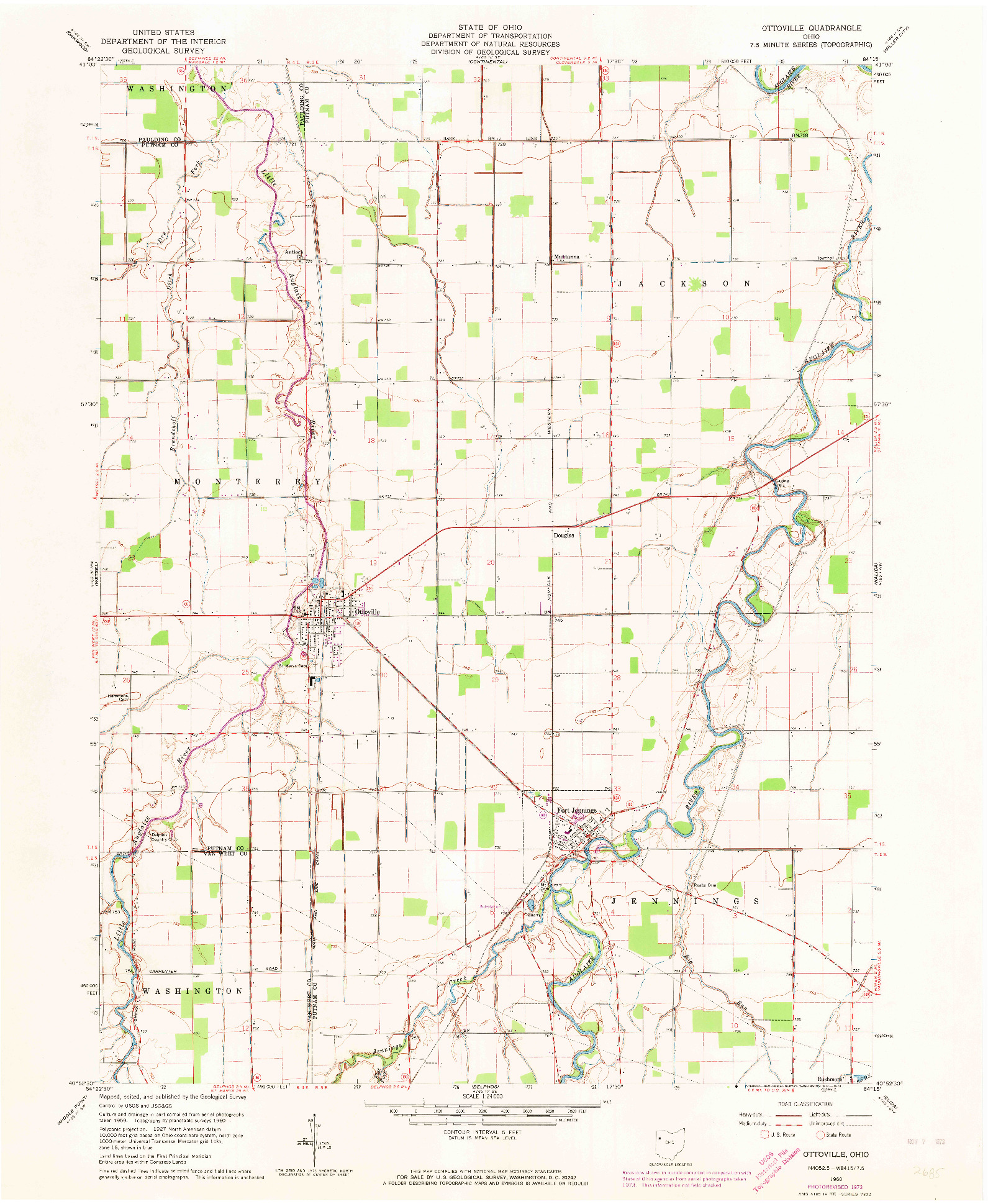 USGS 1:24000-SCALE QUADRANGLE FOR OTTOVILLE, OH 1960