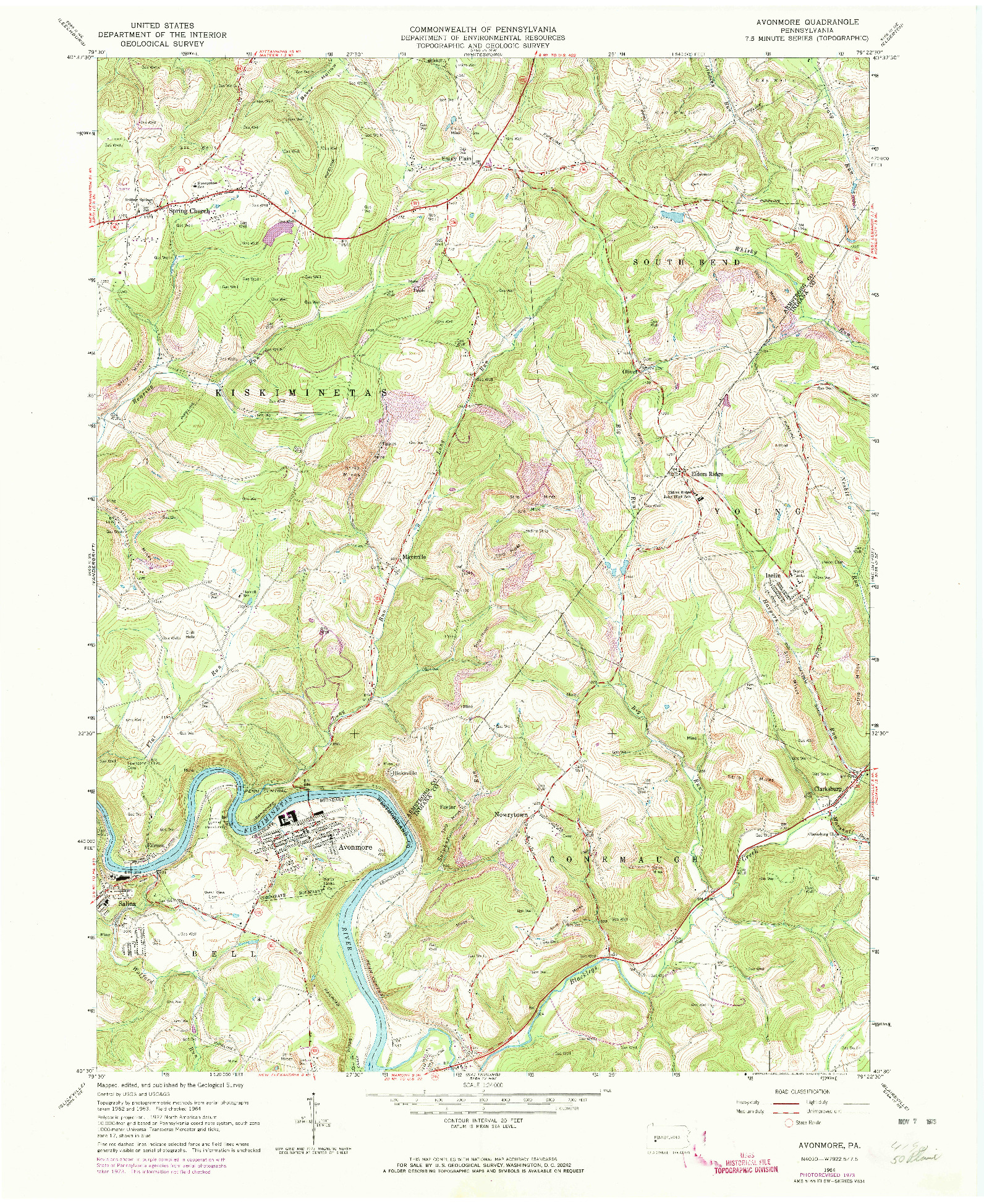 USGS 1:24000-SCALE QUADRANGLE FOR AVONMORE, PA 1964