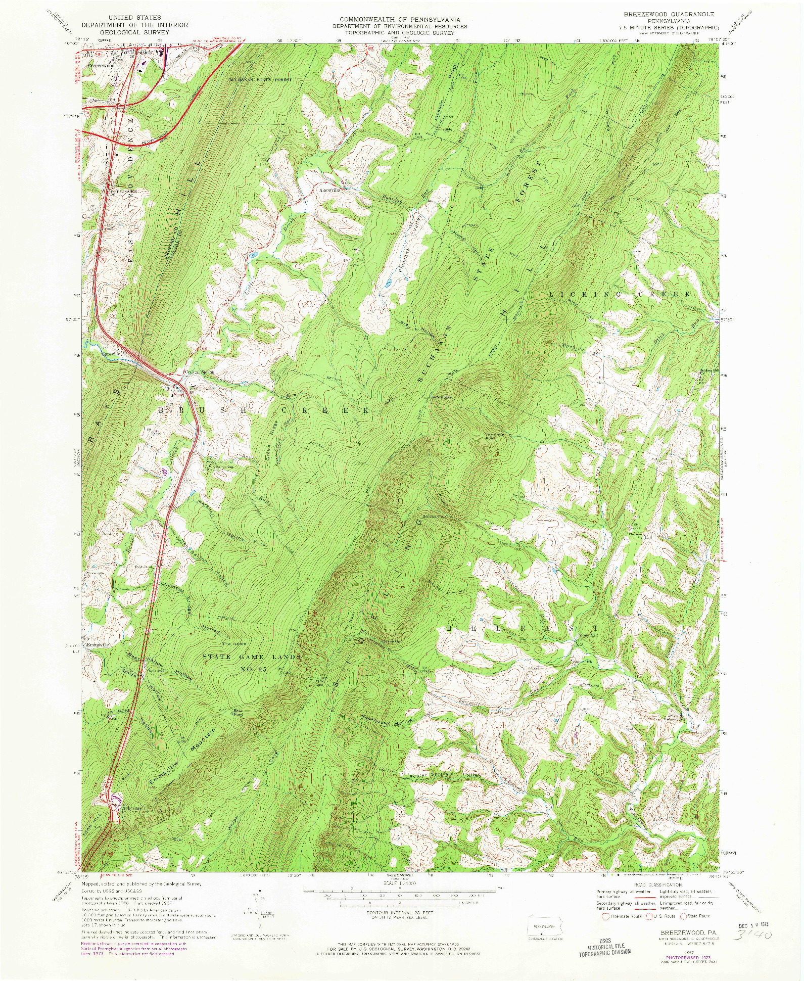 USGS 1:24000-SCALE QUADRANGLE FOR BREEZEWOOD, PA 1967