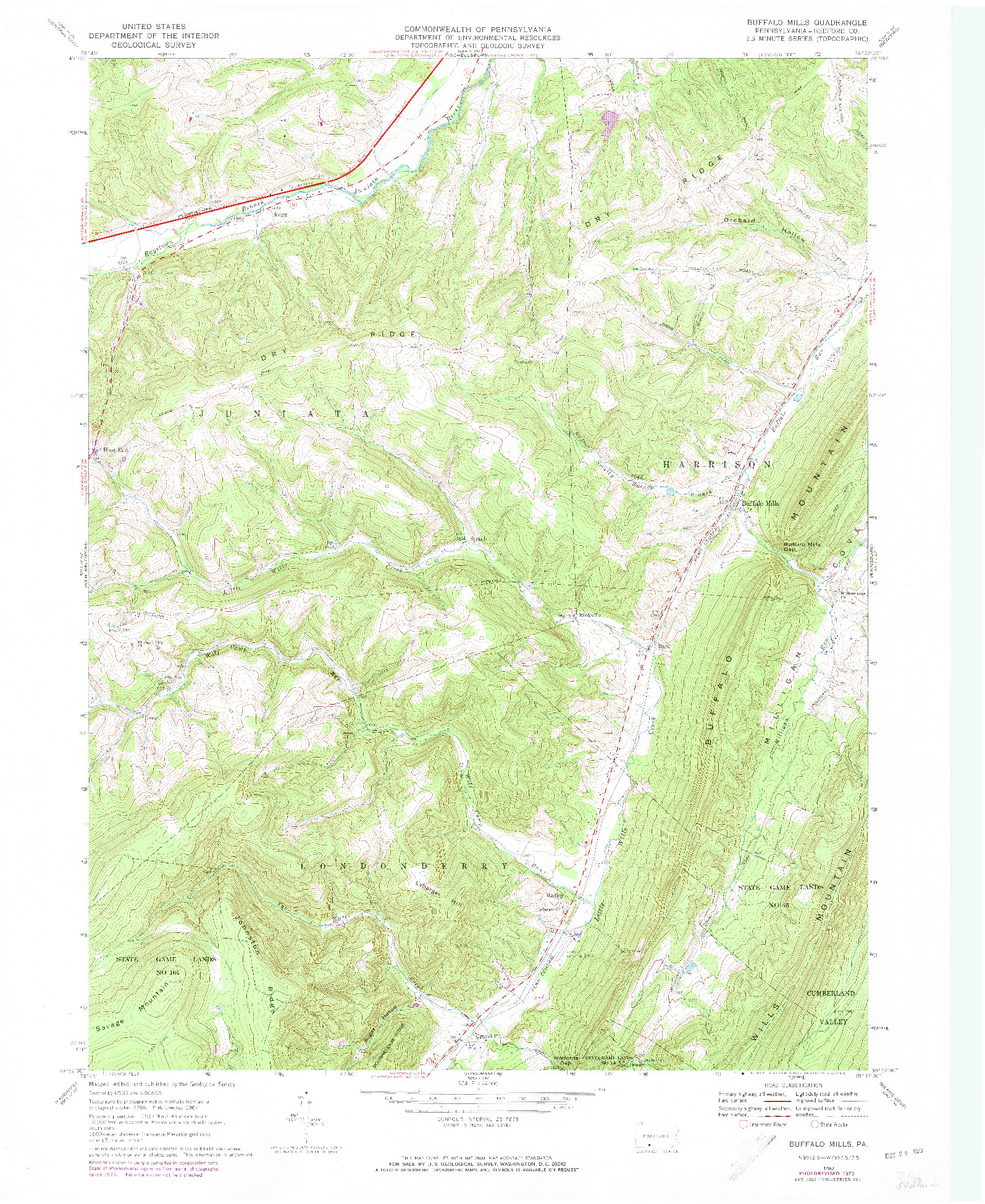 USGS 1:24000-SCALE QUADRANGLE FOR BUFFALO MILLS, PA 1967