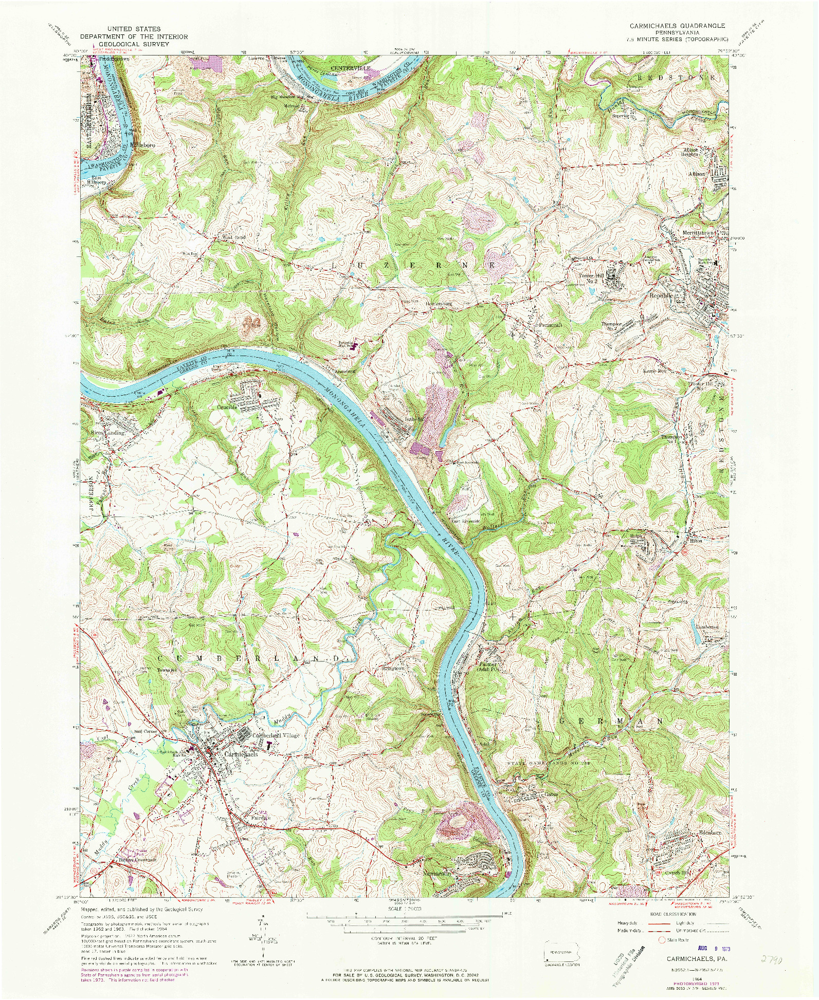 USGS 1:24000-SCALE QUADRANGLE FOR CARMICHAELS, PA 1964