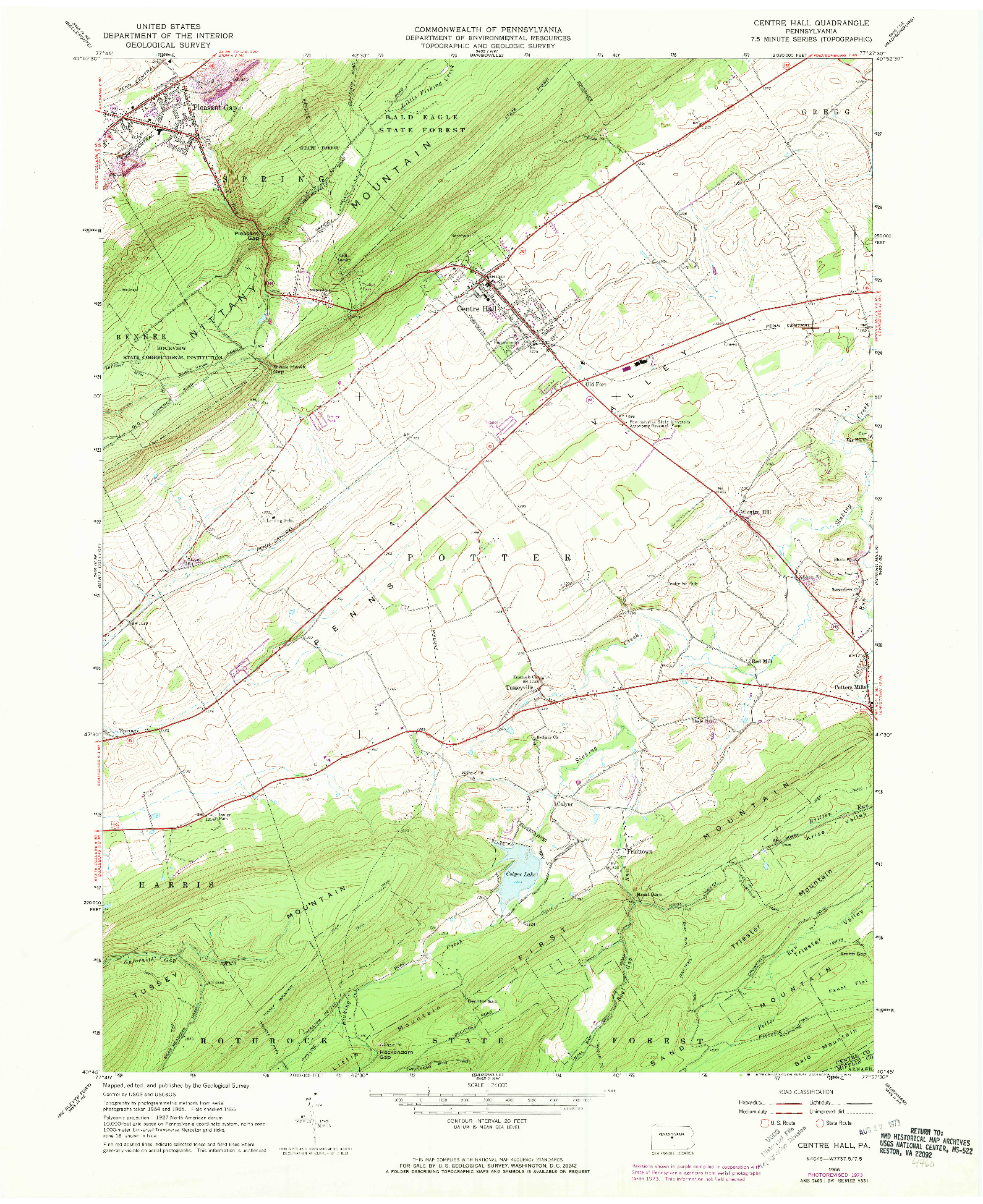 USGS 1:24000-SCALE QUADRANGLE FOR CENTRE HALL, PA 1966