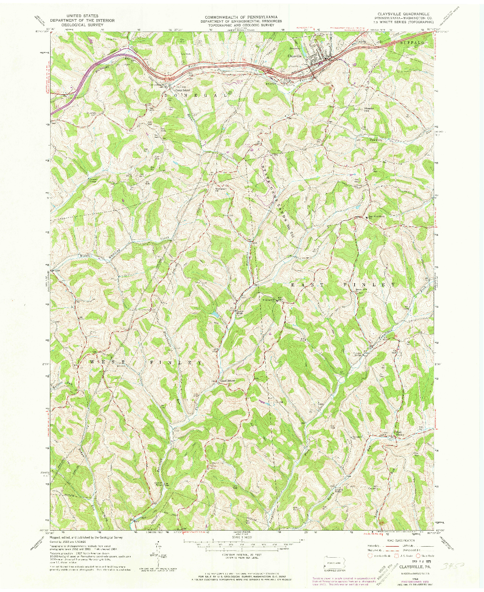 USGS 1:24000-SCALE QUADRANGLE FOR CLAYSVILLE, PA 1964