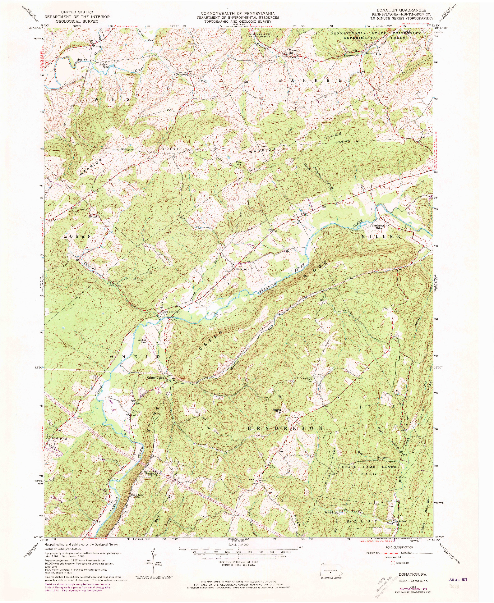 USGS 1:24000-SCALE QUADRANGLE FOR DONATION, PA 1963