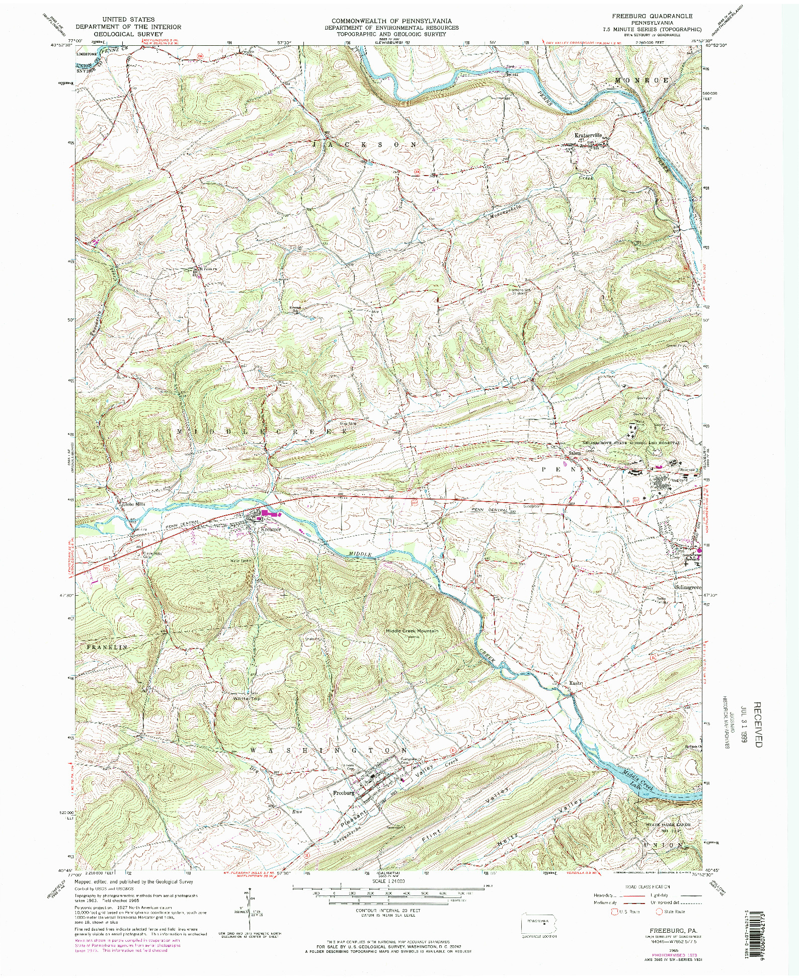 USGS 1:24000-SCALE QUADRANGLE FOR FREEBURG, PA 1965