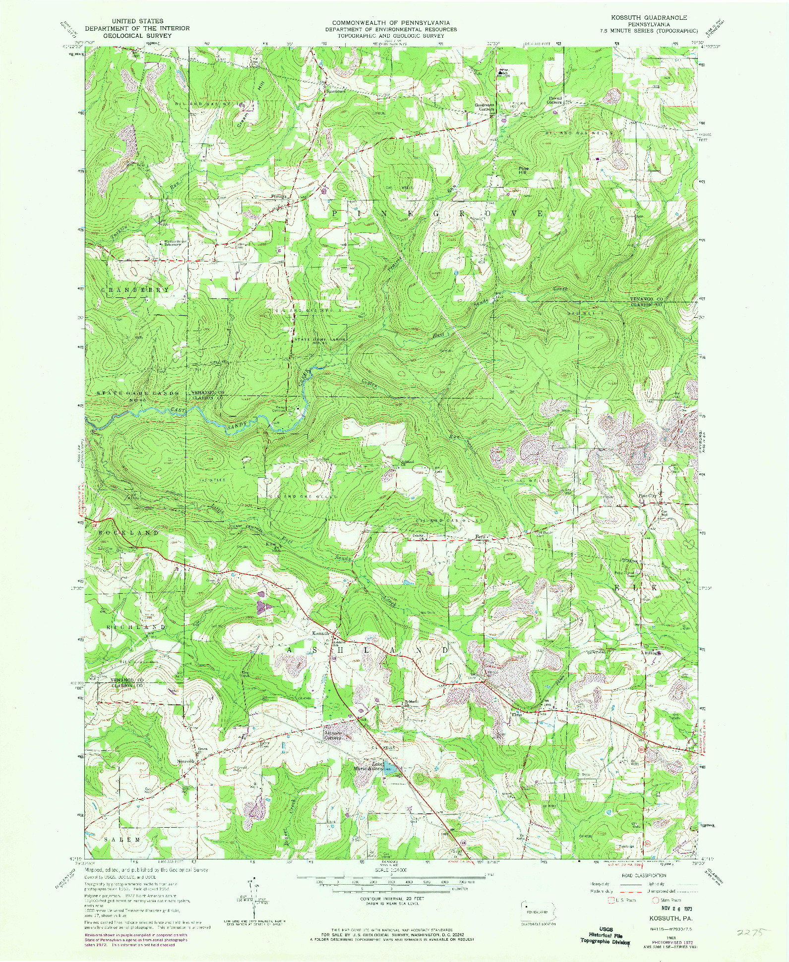USGS 1:24000-SCALE QUADRANGLE FOR KOSSUTH, PA 1963