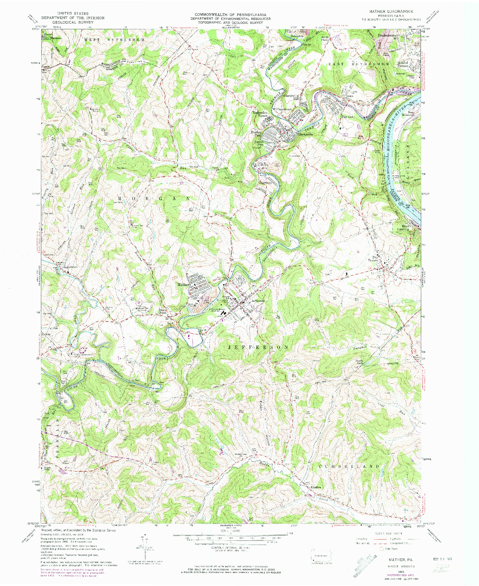 USGS 1:24000-SCALE QUADRANGLE FOR MATHER, PA 1961