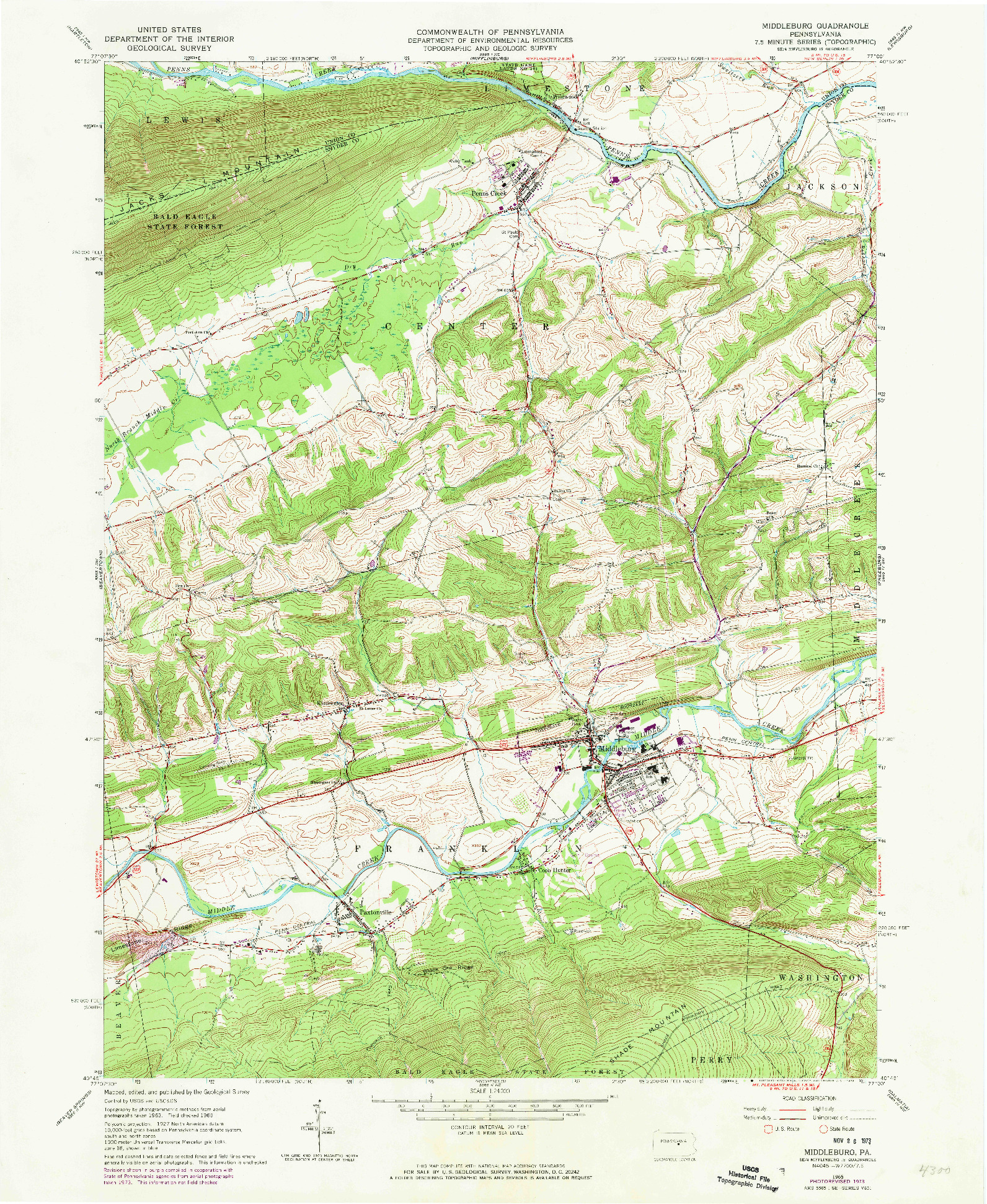 USGS 1:24000-SCALE QUADRANGLE FOR MIDDLEBURG, PA 1965