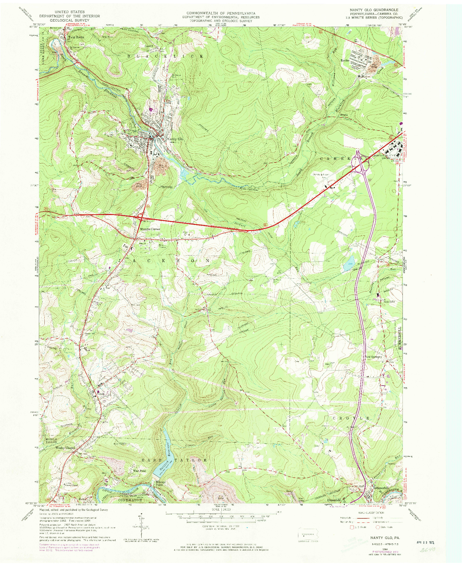 USGS 1:24000-SCALE QUADRANGLE FOR NANTY GLO, PA 1964
