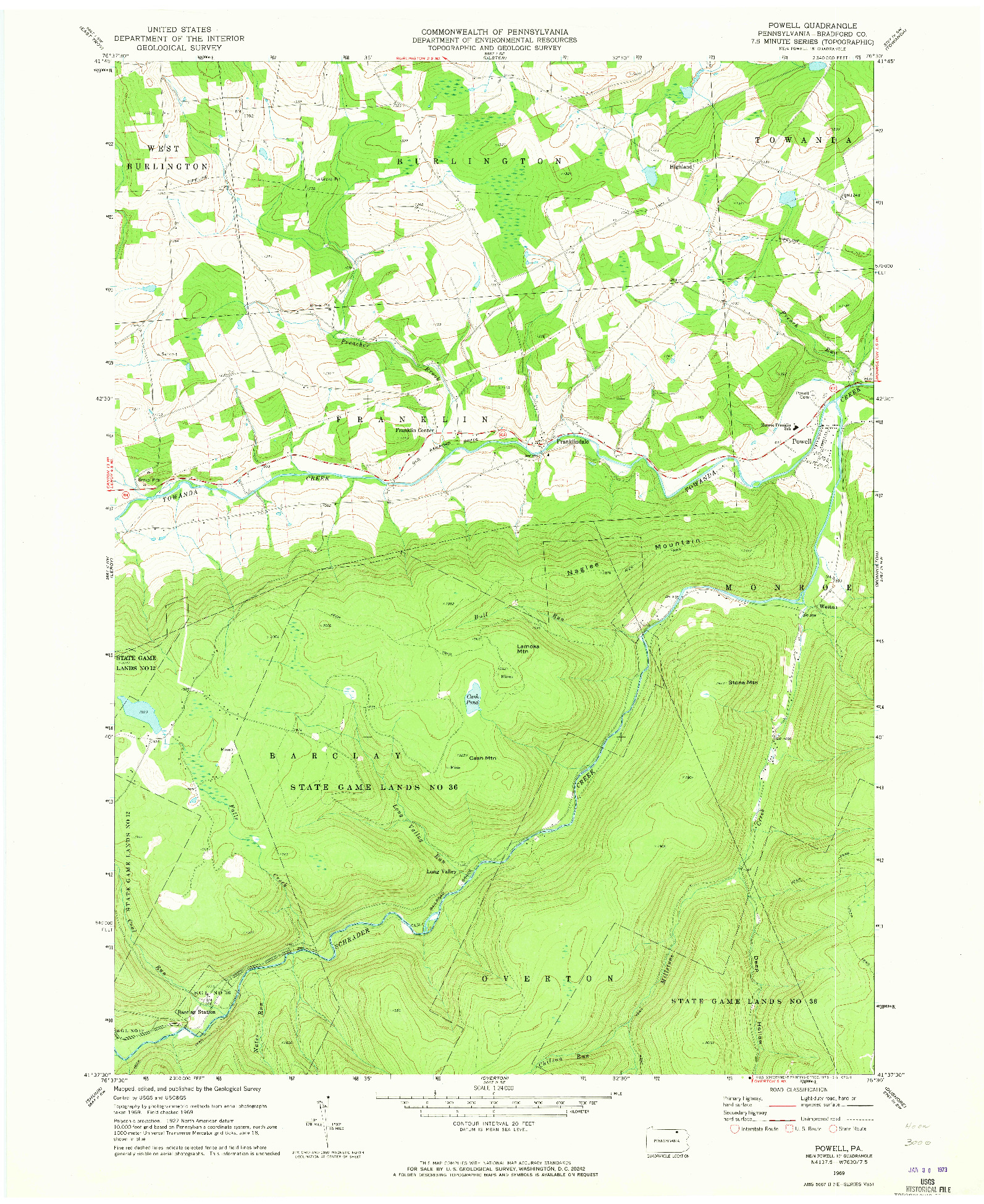 USGS 1:24000-SCALE QUADRANGLE FOR POWELL, PA 1969