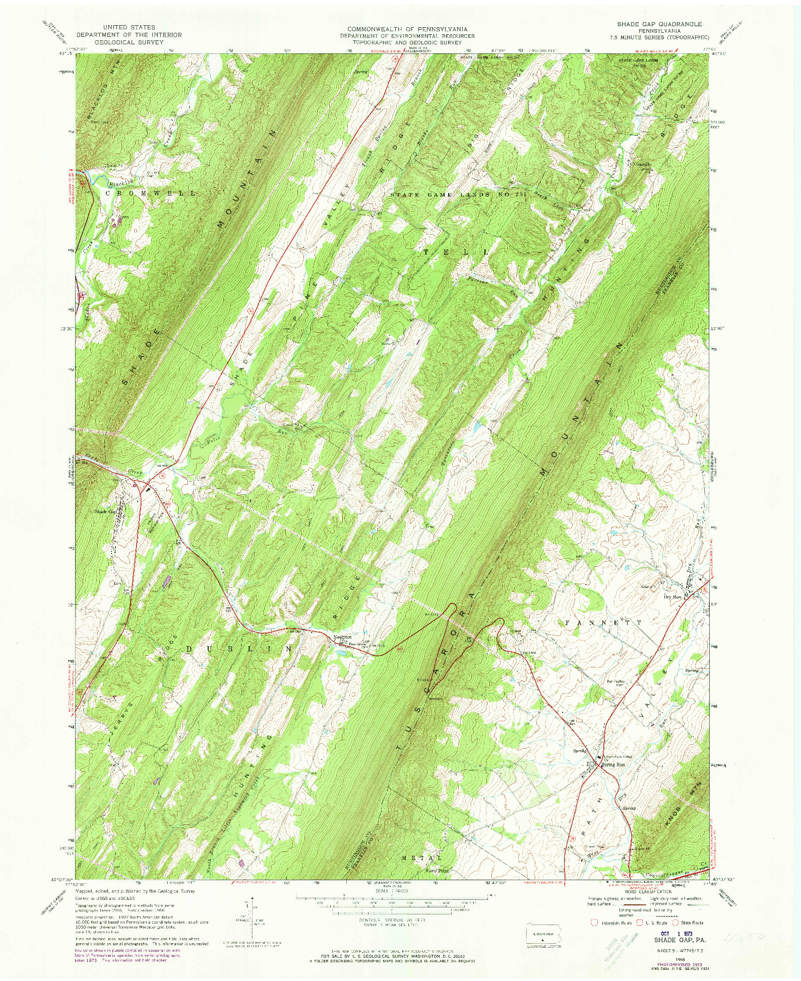 USGS 1:24000-SCALE QUADRANGLE FOR SHADE GAP, PA 1966