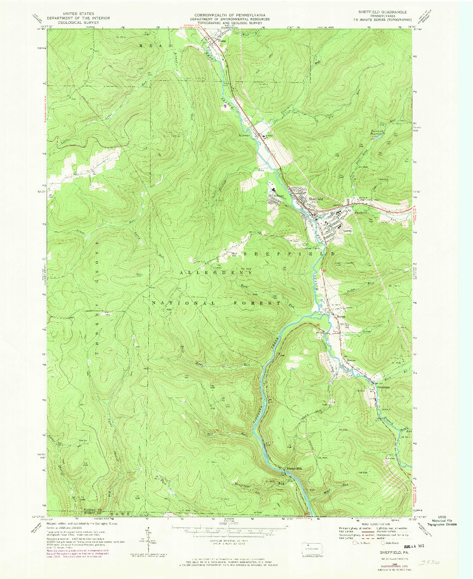 USGS 1:24000-SCALE QUADRANGLE FOR SHEFFIELD, PA 1966