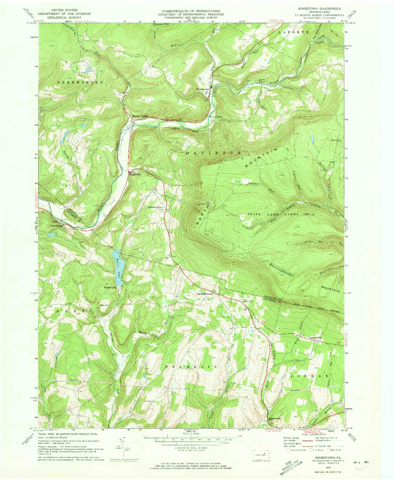USGS 1:24000-SCALE QUADRANGLE FOR SONESTOWN, PA 1970