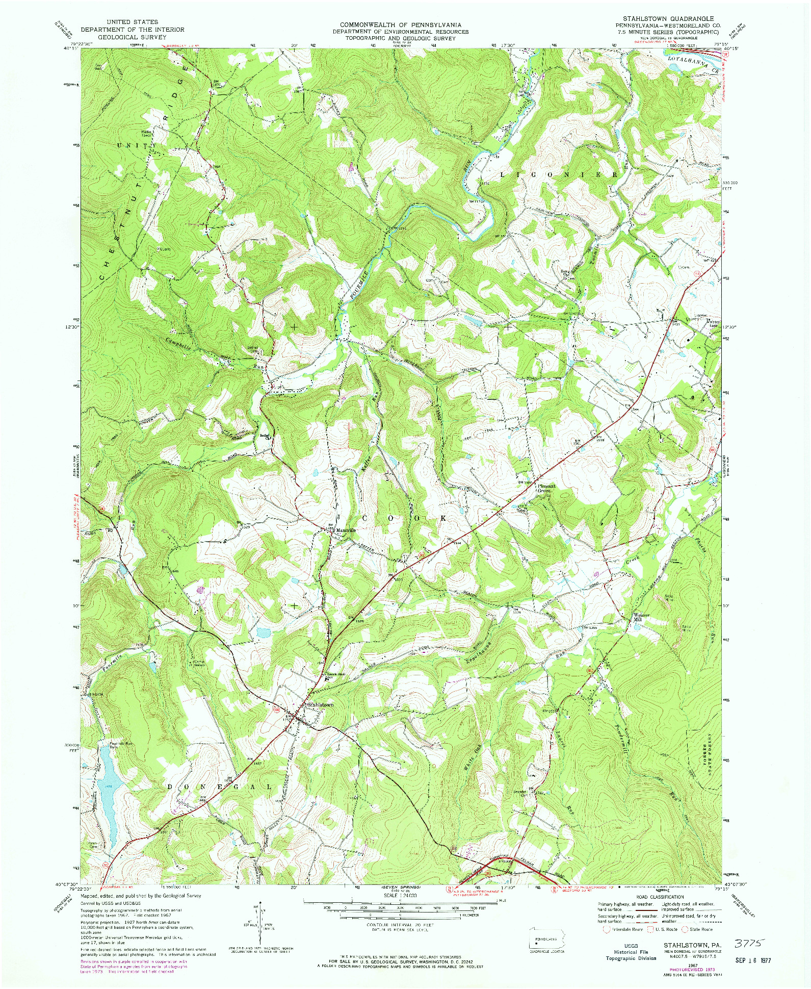 USGS 1:24000-SCALE QUADRANGLE FOR STAHLSTOWN, PA 1967