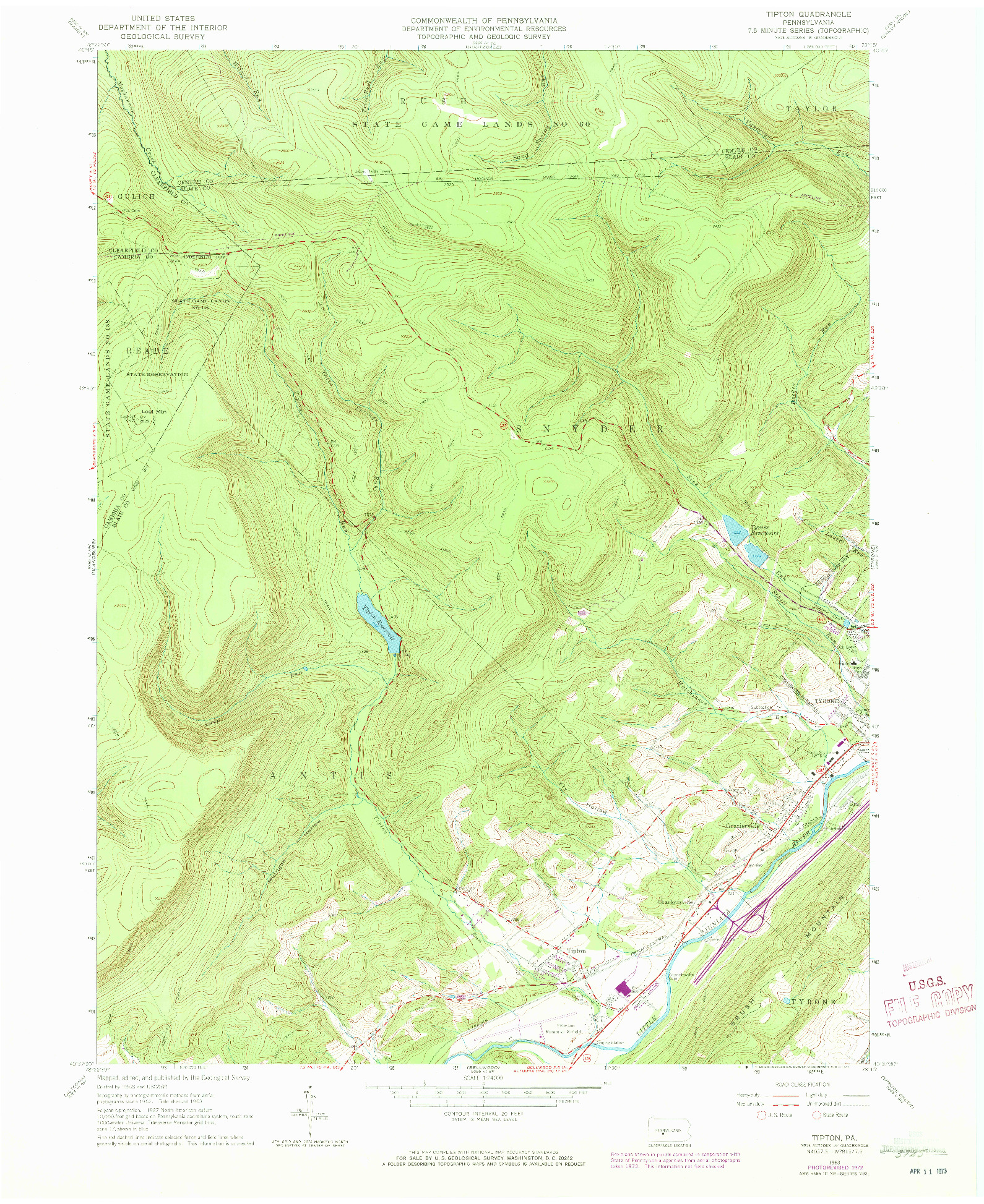 USGS 1:24000-SCALE QUADRANGLE FOR TIPTON, PA 1963