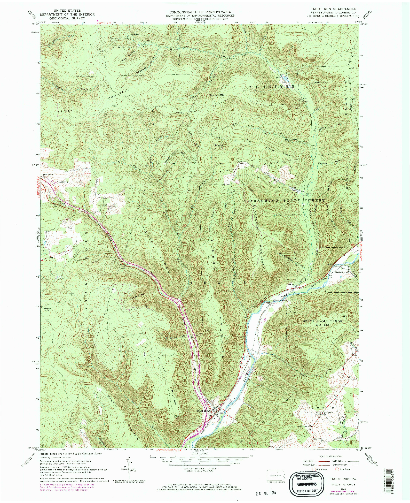 USGS 1:24000-SCALE QUADRANGLE FOR TROUT RUN, PA 1965