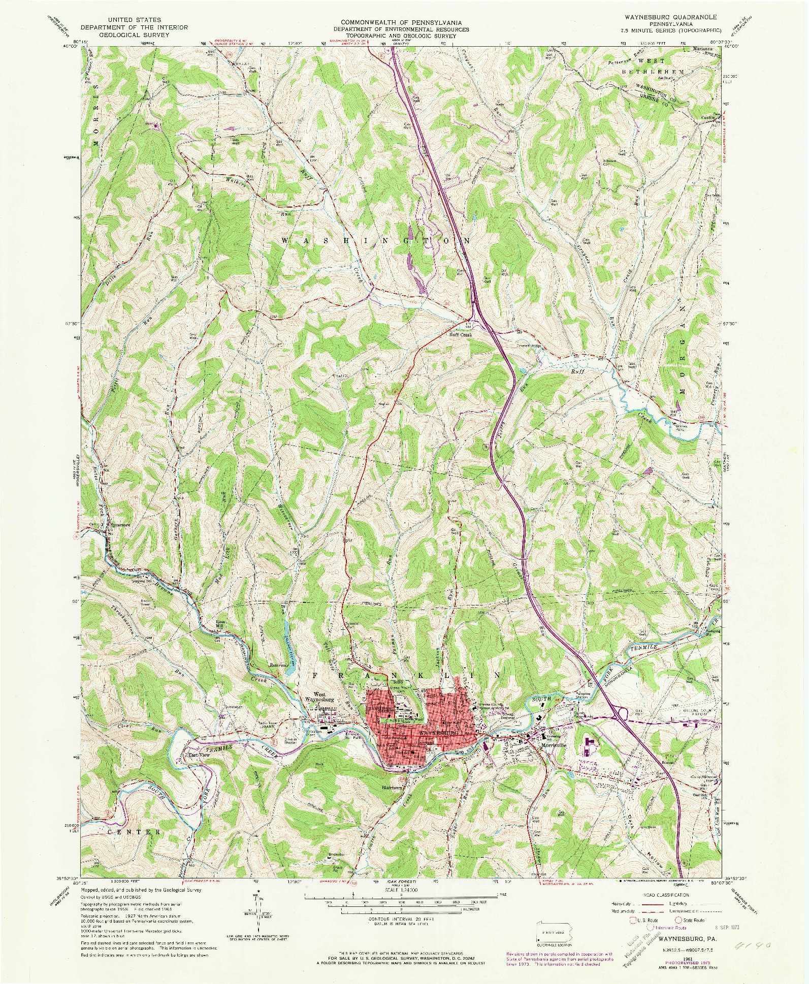 USGS 1:24000-SCALE QUADRANGLE FOR WAYNESBURG, PA 1961