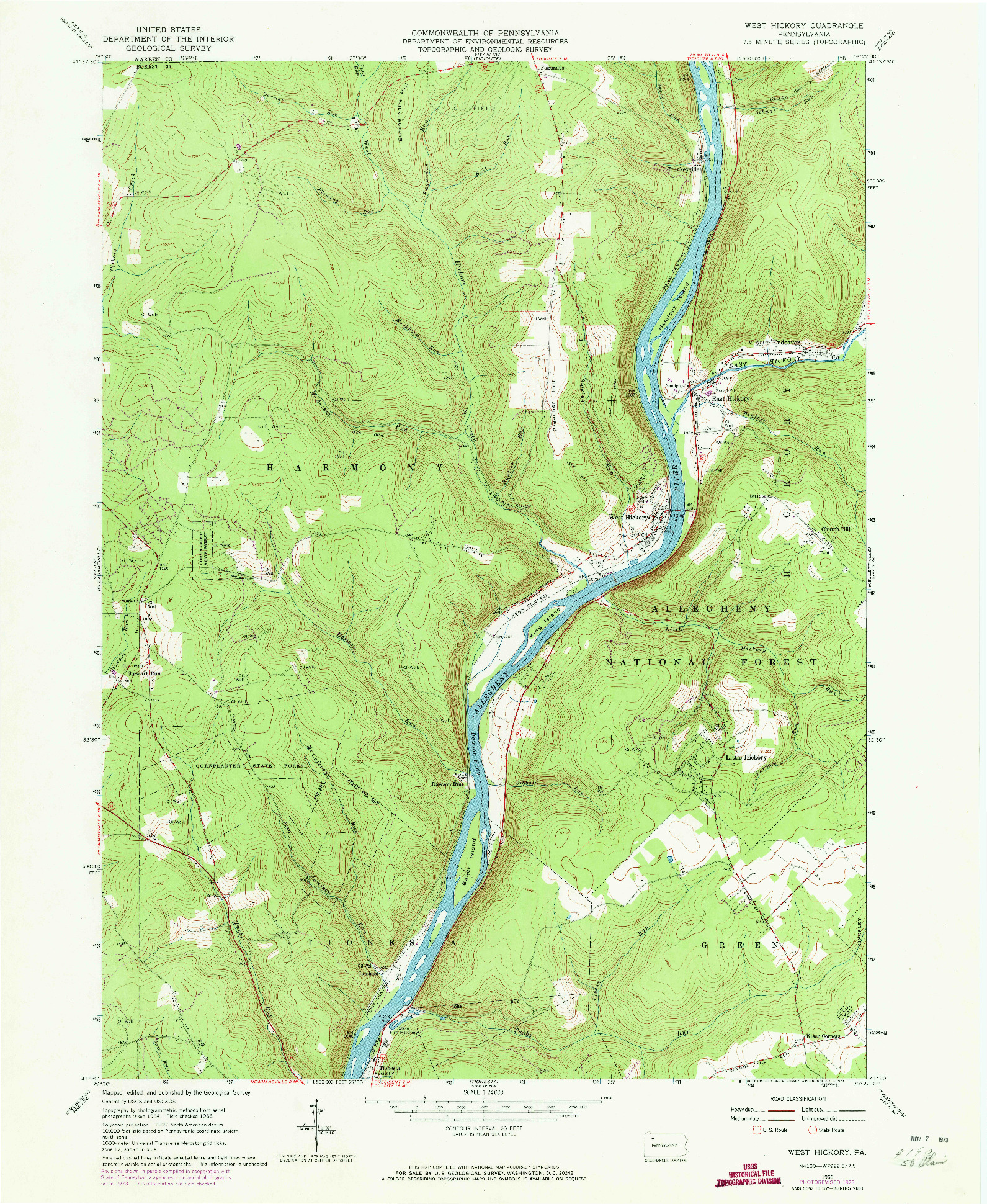 USGS 1:24000-SCALE QUADRANGLE FOR WEST HICKORY, PA 1966