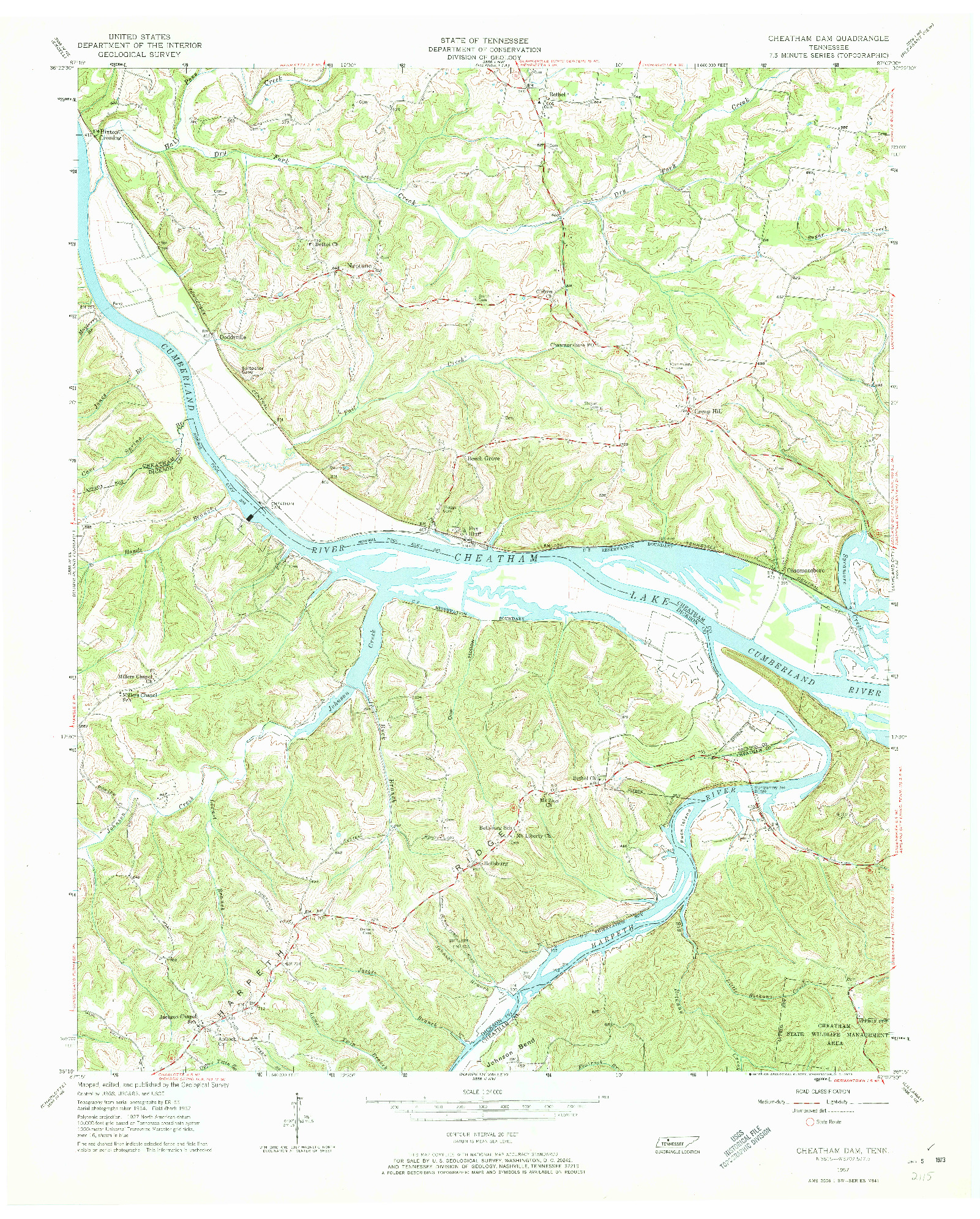 USGS 1:24000-SCALE QUADRANGLE FOR CHEATHAM DAM, TN 1957