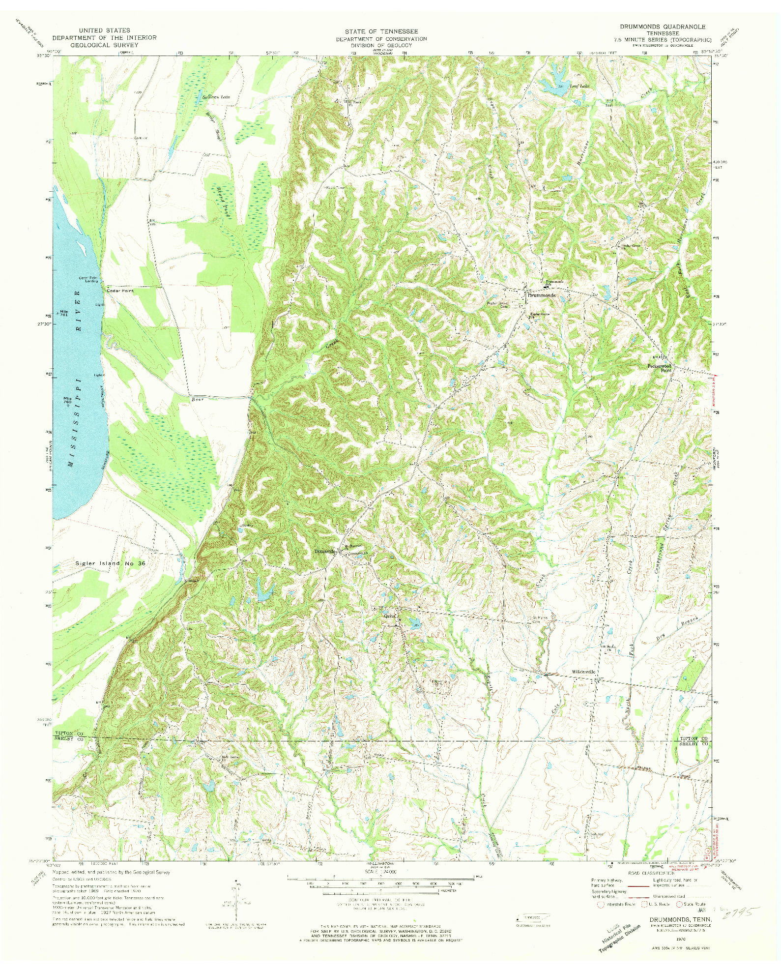 USGS 1:24000-SCALE QUADRANGLE FOR DRUMMONDS, TN 1970
