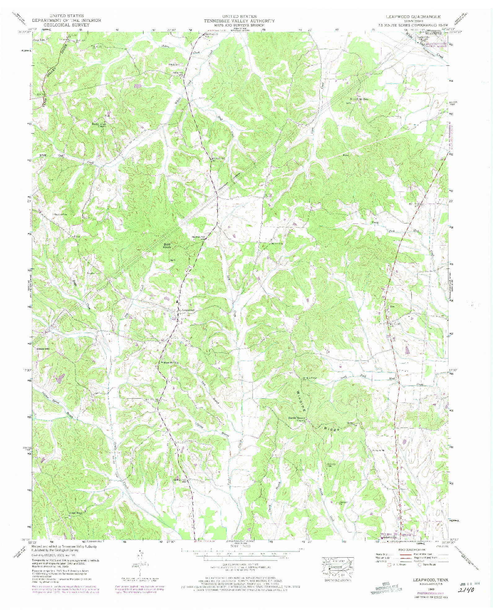USGS 1:24000-SCALE QUADRANGLE FOR LEAPWOOD, TN 1949