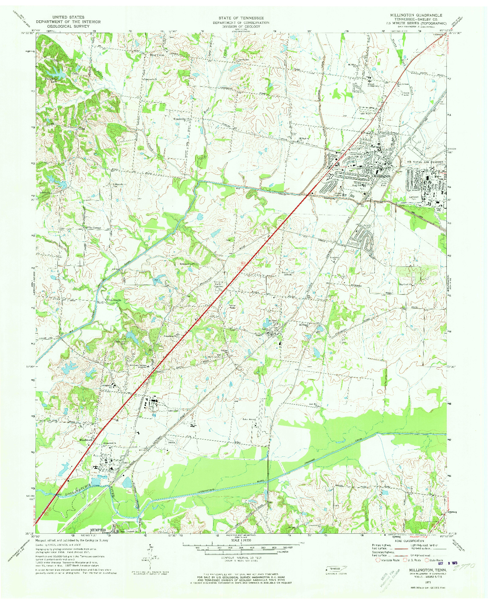 USGS 1:24000-SCALE QUADRANGLE FOR MILLINGTON, TN 1971