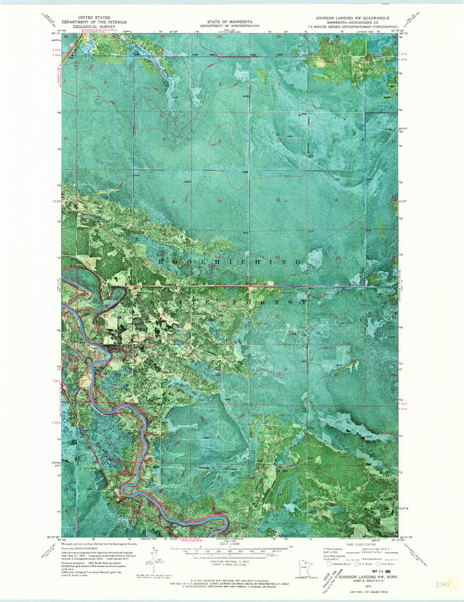 USGS 1:24000-SCALE QUADRANGLE FOR JOHNSON LANDING NW, MN 1971