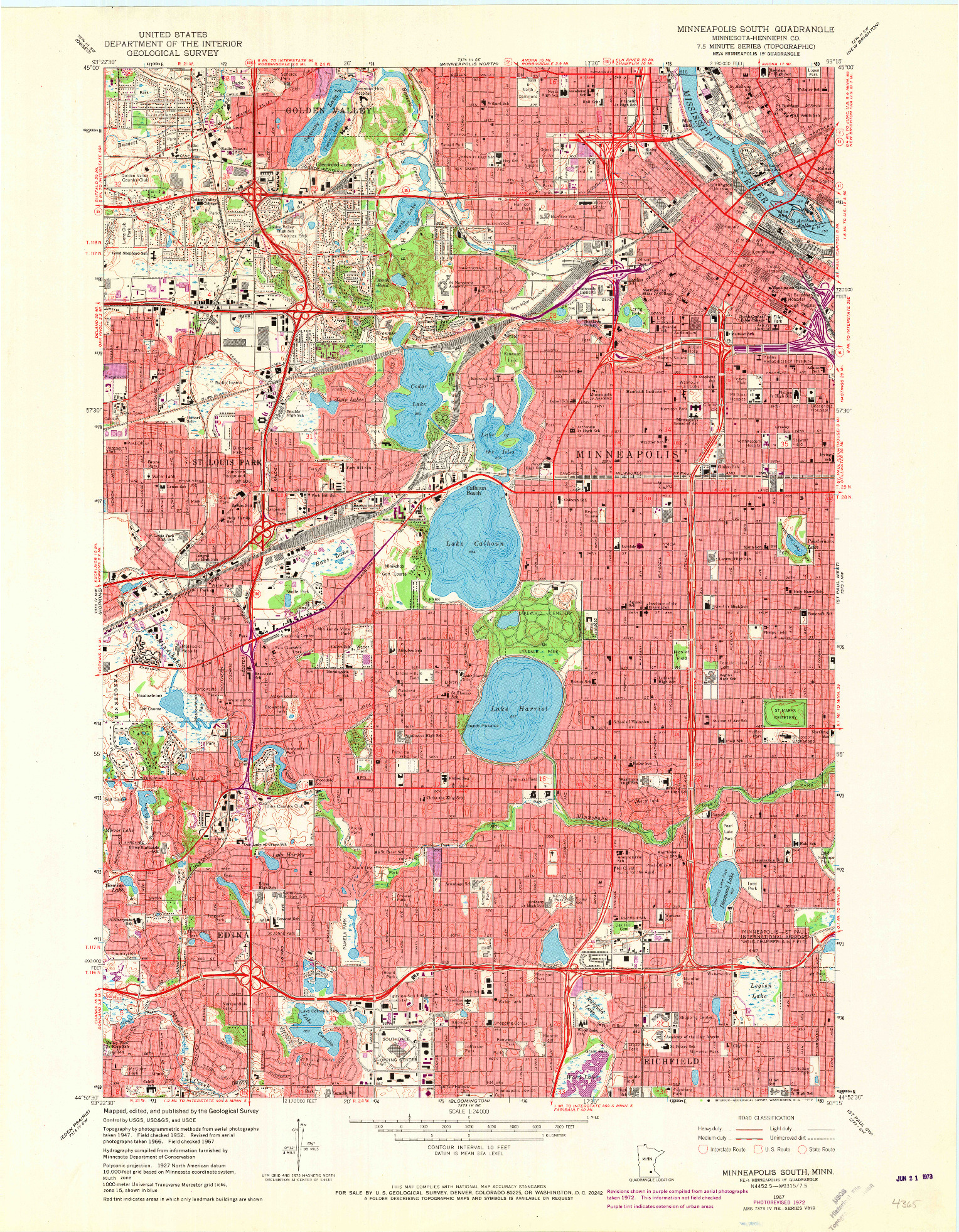 USGS 1:24000-SCALE QUADRANGLE FOR MINNEAPOLIS SOUTH, MN 1967