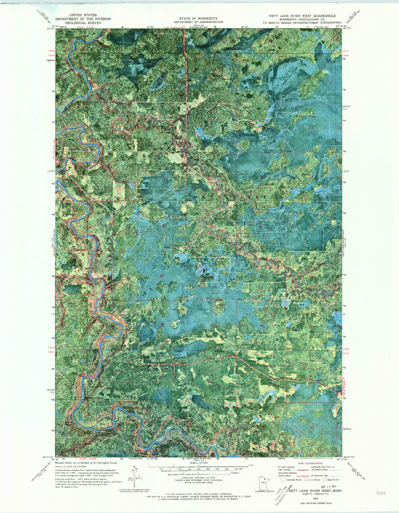 USGS 1:24000-SCALE QUADRANGLE FOR NETT LAKE RIVER WEST, MN 1970