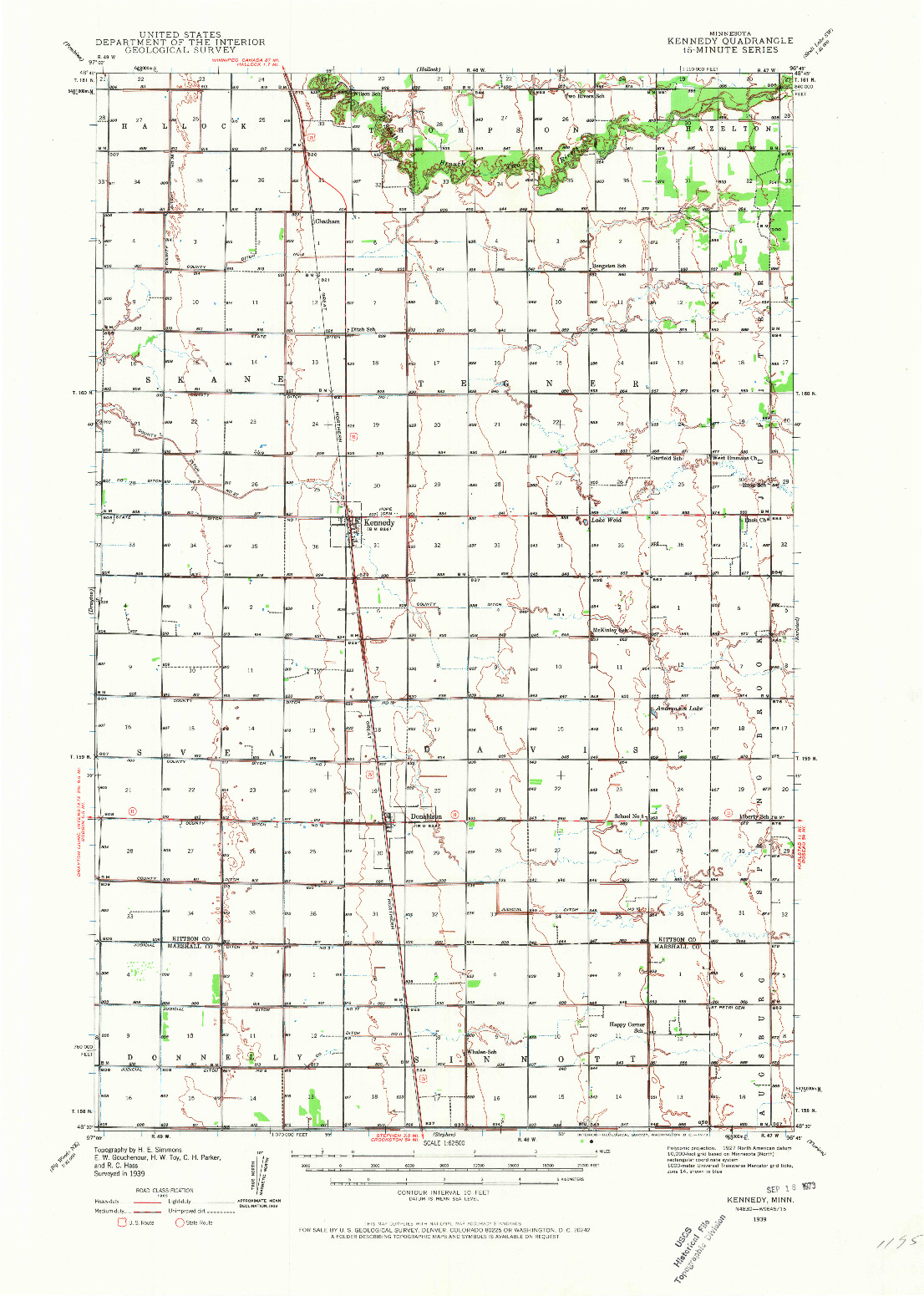 USGS 1:62500-SCALE QUADRANGLE FOR KENNEDY, MN 1939