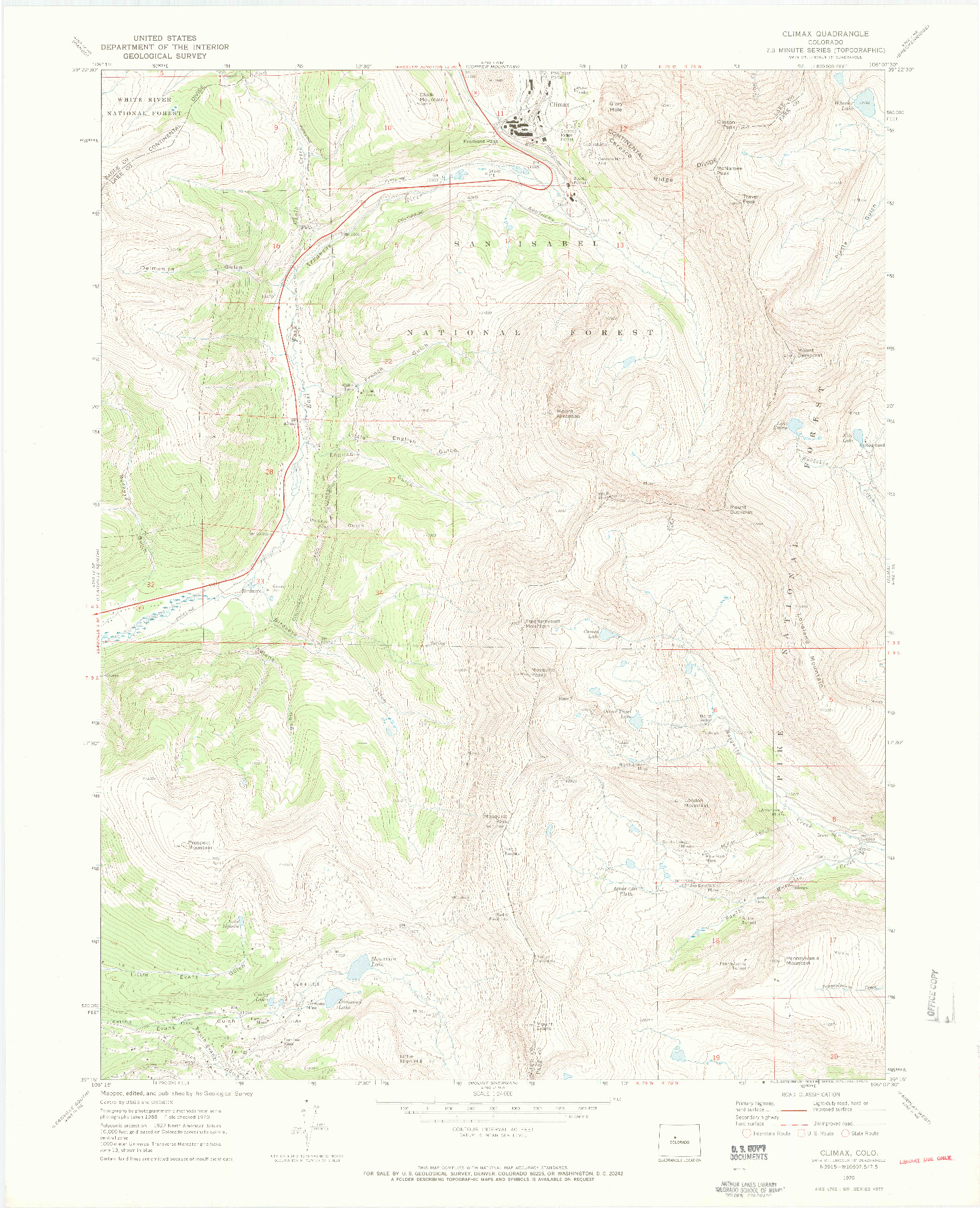 USGS 1:24000-SCALE QUADRANGLE FOR CLIMAX, CO 1970