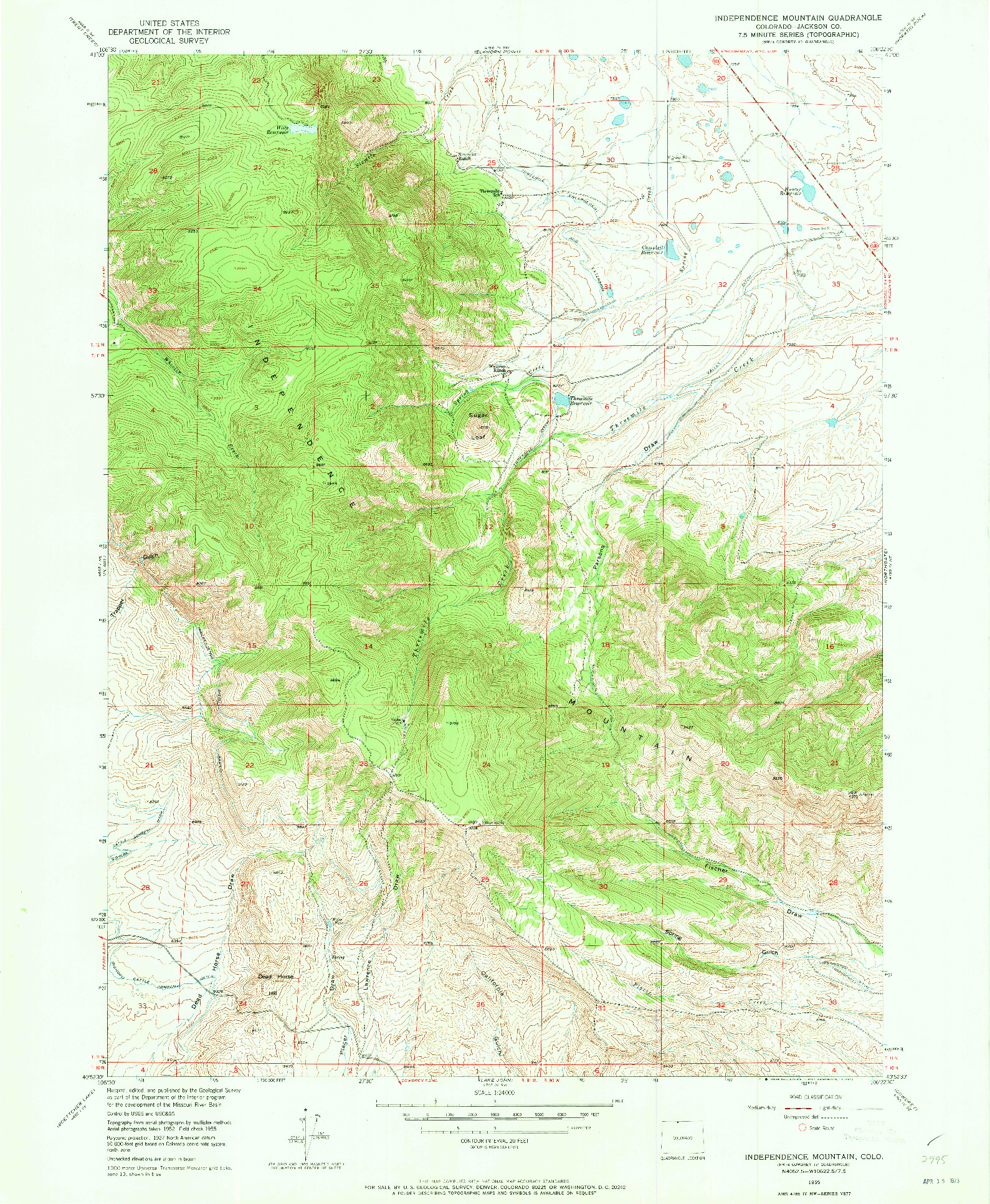 USGS 1:24000-SCALE QUADRANGLE FOR INDEPENDENCE MOUNTAIN, CO 1955