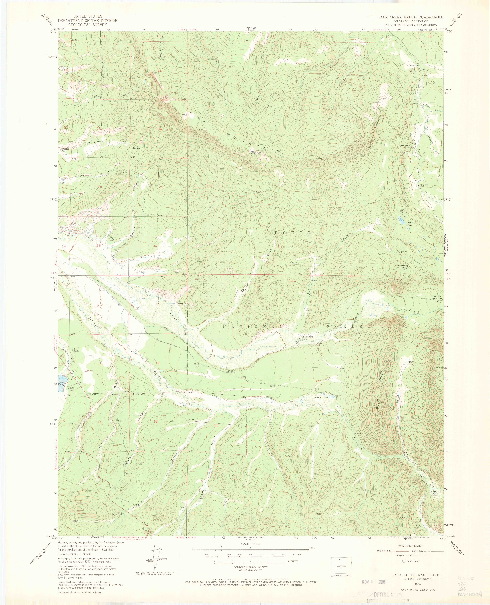 USGS 1:24000-SCALE QUADRANGLE FOR JACK CREEK RANCH, CO 1956