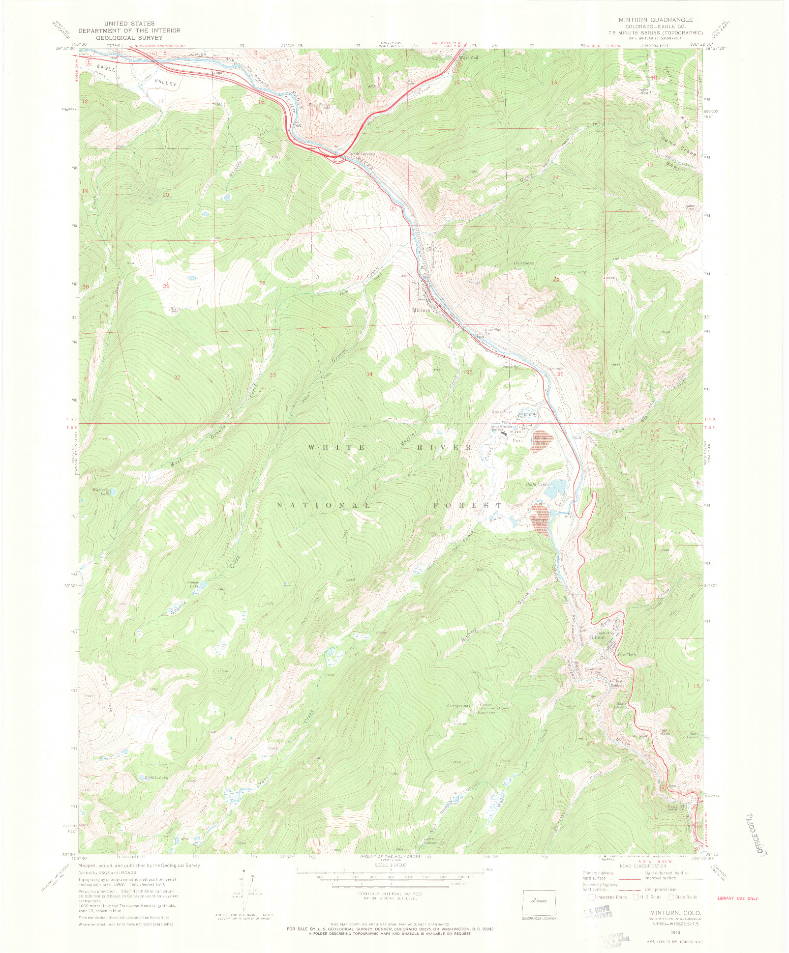 USGS 1:24000-SCALE QUADRANGLE FOR MINTURN, CO 1970