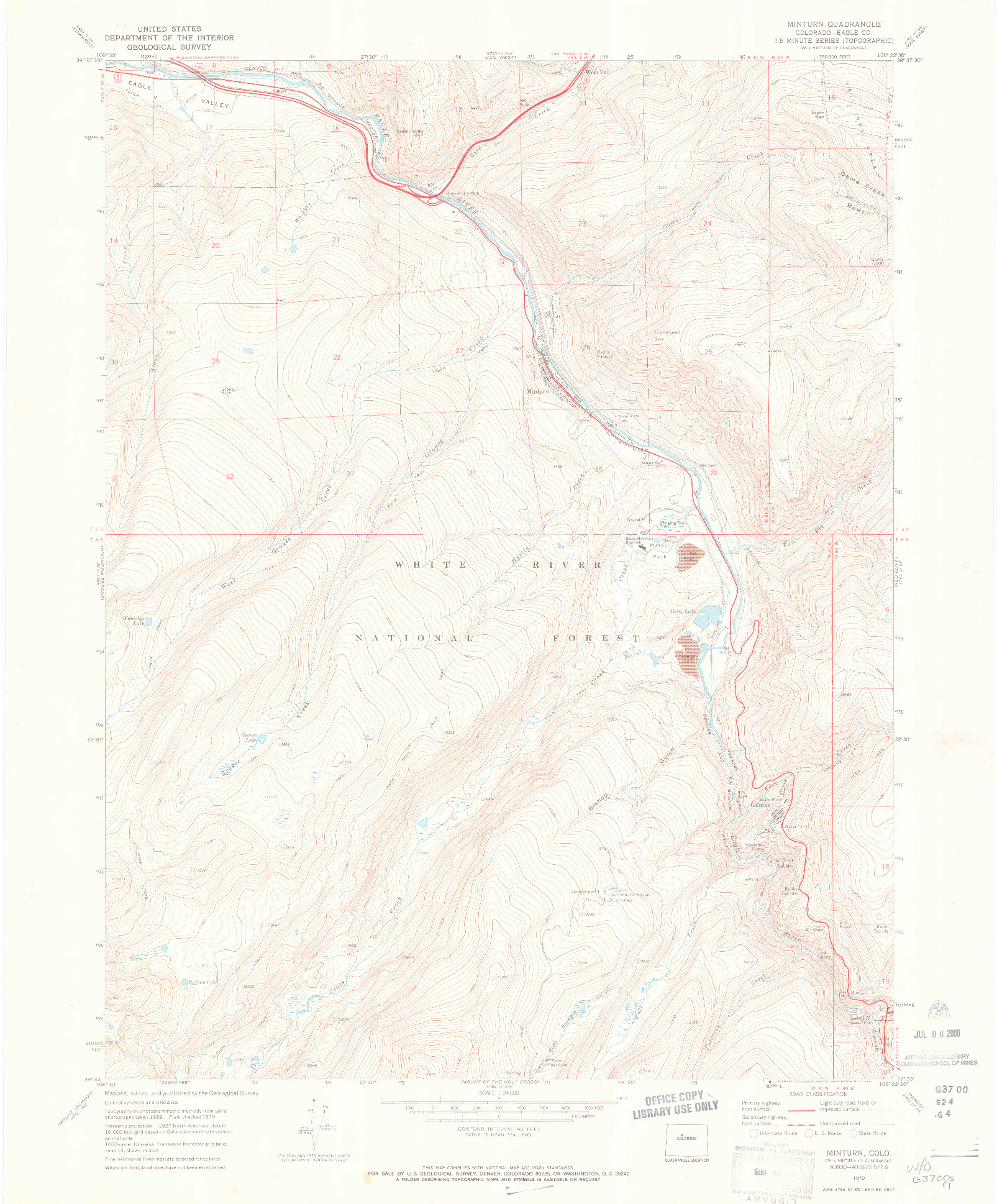 USGS 1:24000-SCALE QUADRANGLE FOR MINTURN, CO 1970